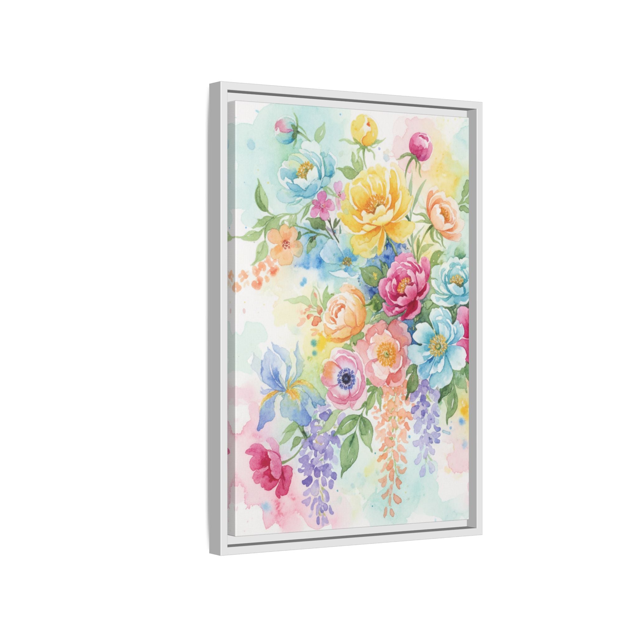 Toile Bouquet Floral Aquarelle, Art Mural Mat Encadré | Art Mural Multicolore