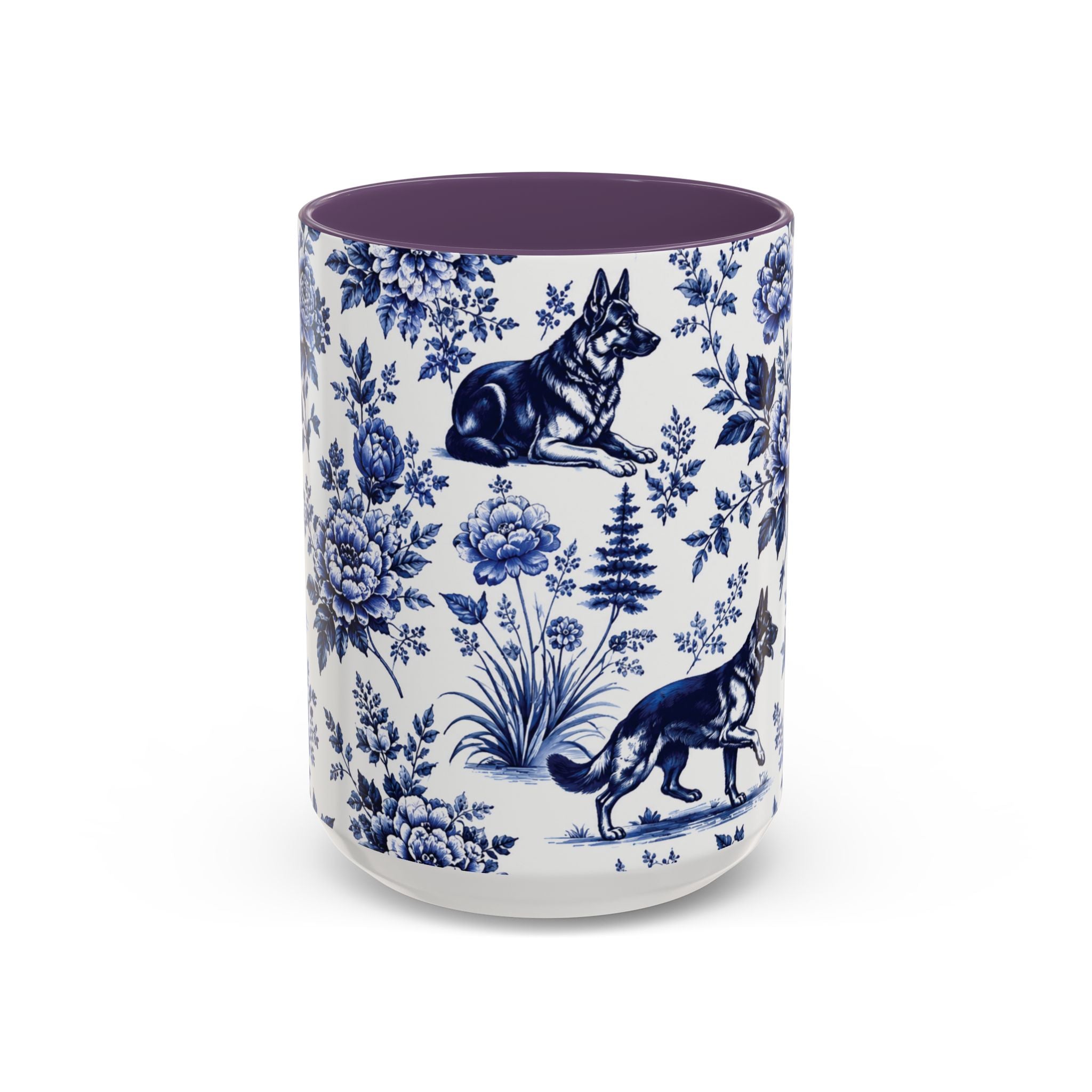 Elegant German Shepherd Floral Mug | Luxury Blue Toile Coffee Mug 11/15oz Accent Ceramic