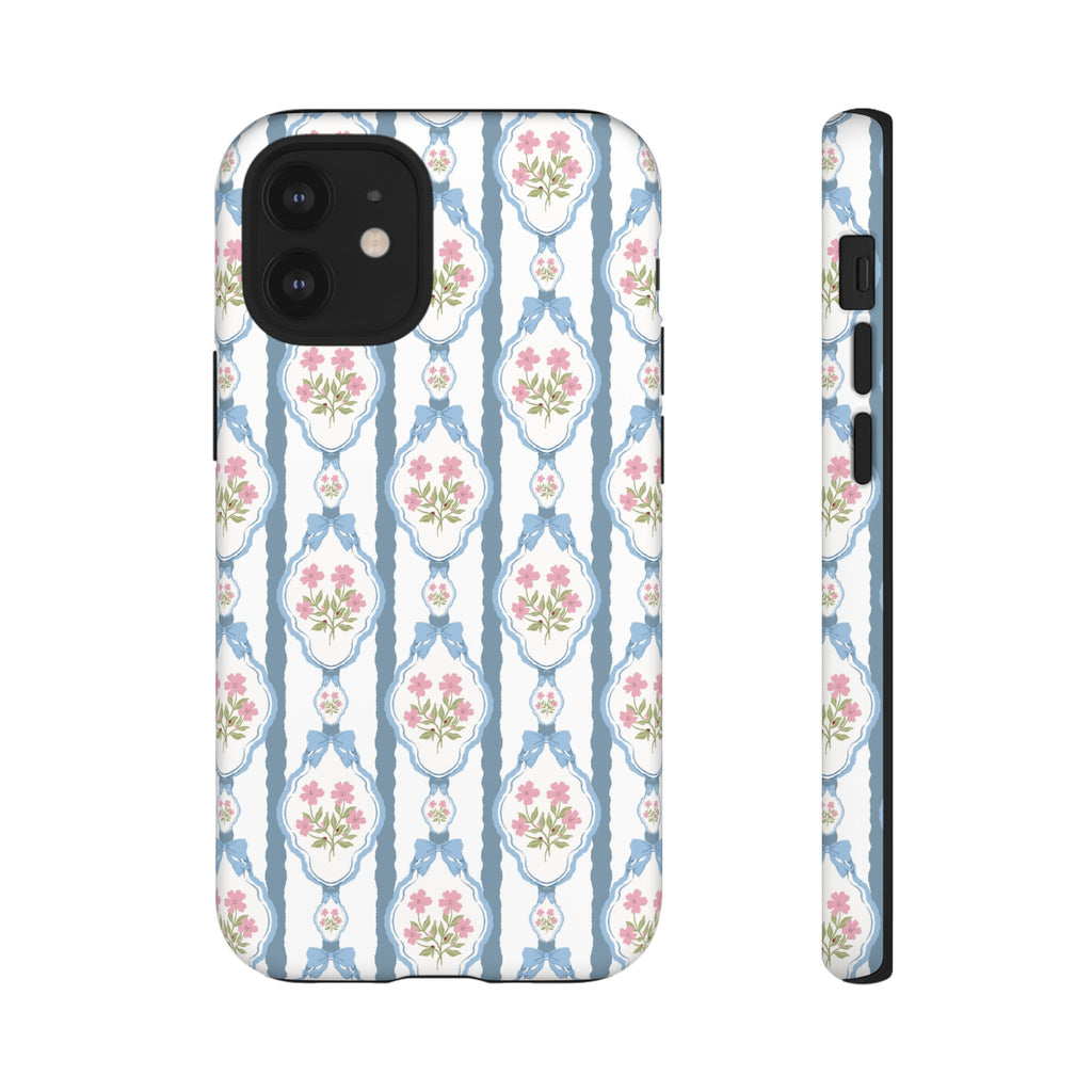 Coque de téléphone Vintage Nœud Bleu et Rose — Motif floral romantique « Tough Cases »