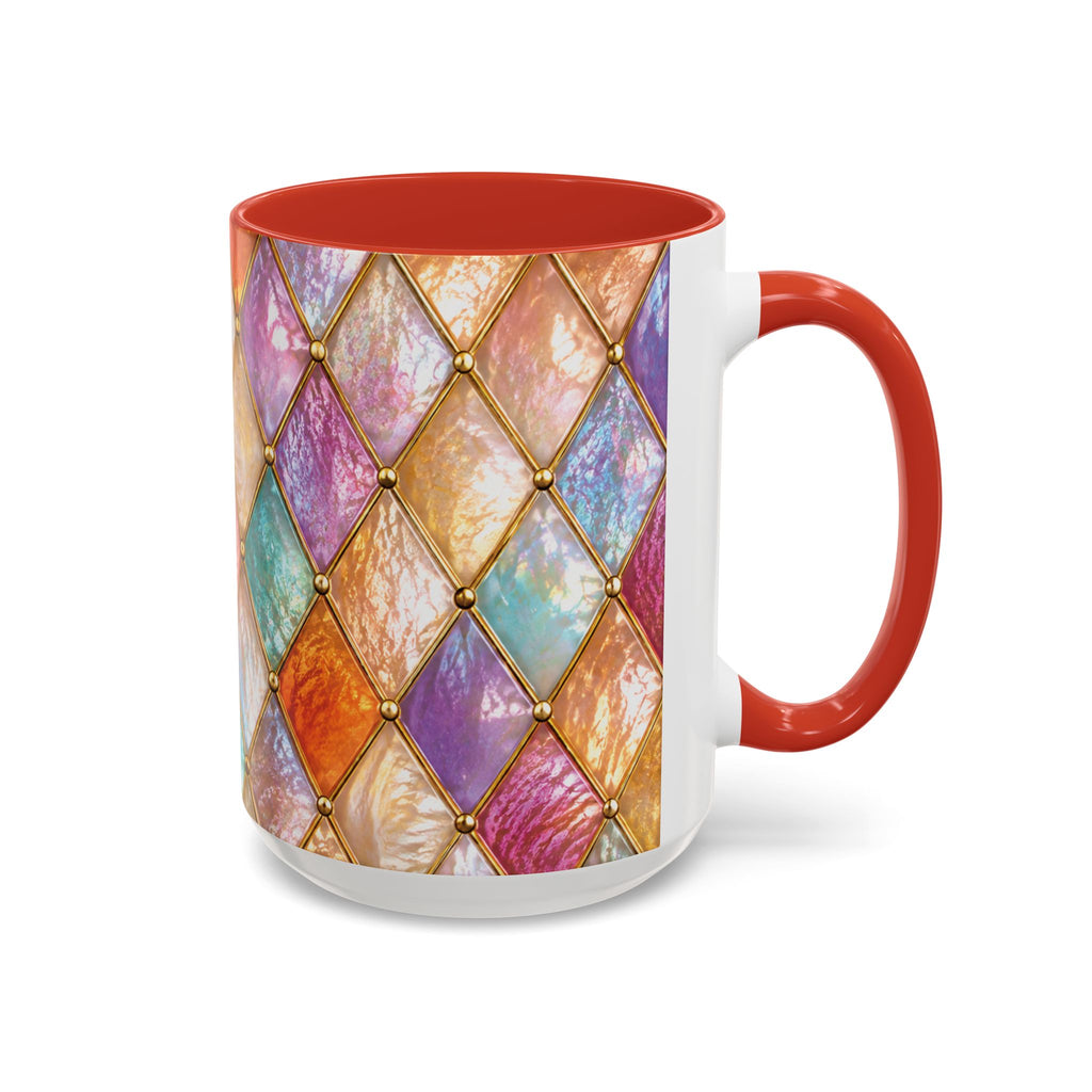 Colorful Jewel-Quilt Accent Coffee Mug — Vibrant Stained-Glass Pattern (11/15oz) Gift for her