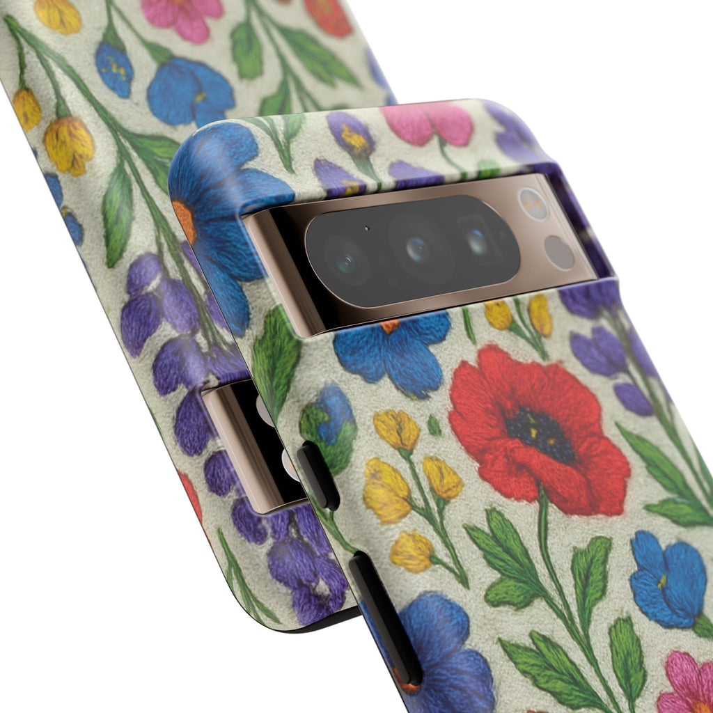 Bright 3D Illusion Wildflower Phone Case Cute Floral Design in Red, Pink, Blue – Aesthetic Protective Case for iPhone and  Android