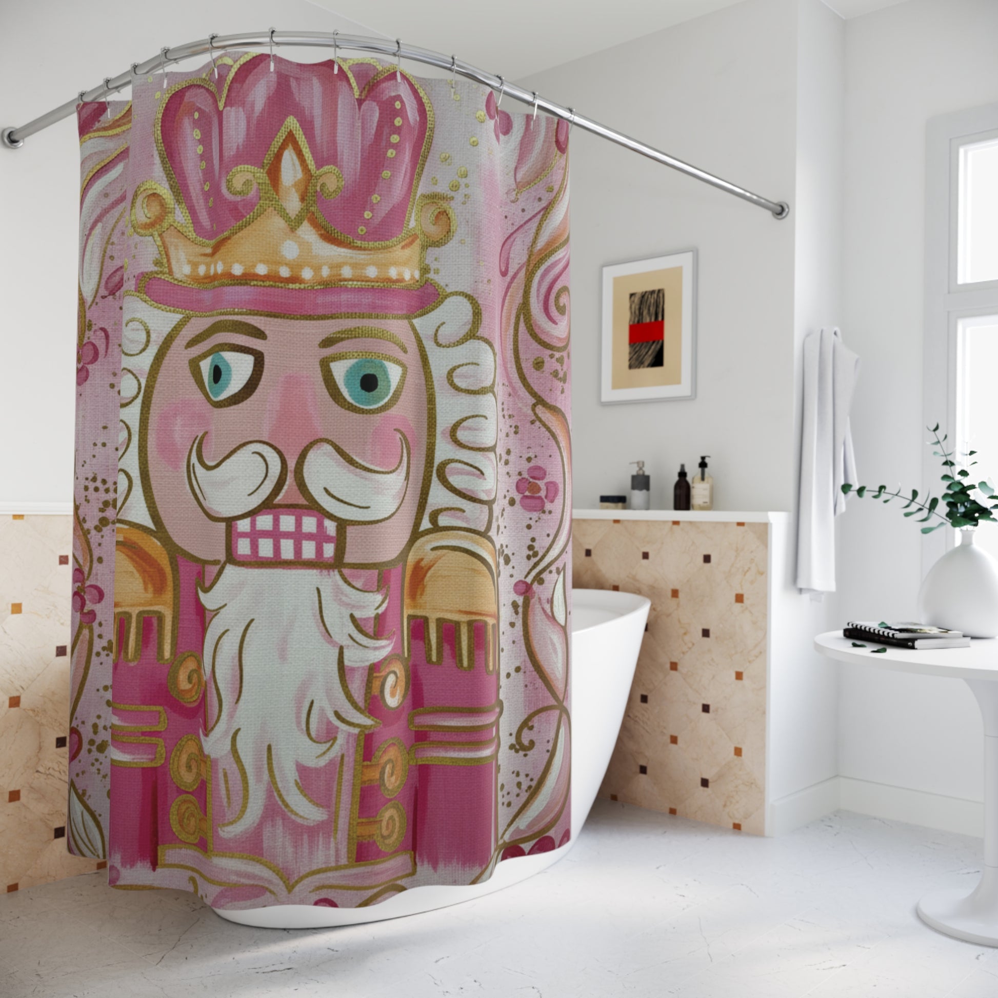 Shower Curtains Nutcracker Pink Christmas Cute Bathroom Gift