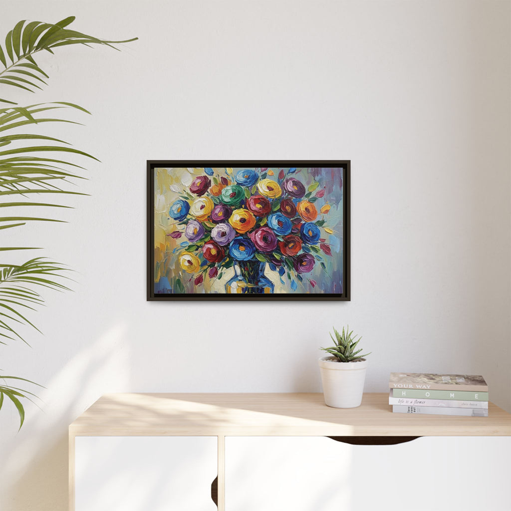 Impression sur toile bouquet floral aquarelle - Tableau mural encadré mat - Illusion de peinture à l'huile vibrante