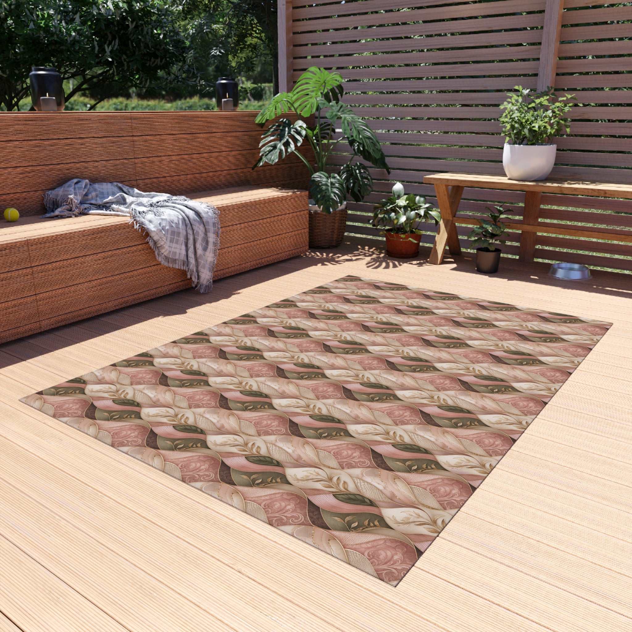 Outdoor Rug — Braided Coral & Sand Pattern Patio Mat