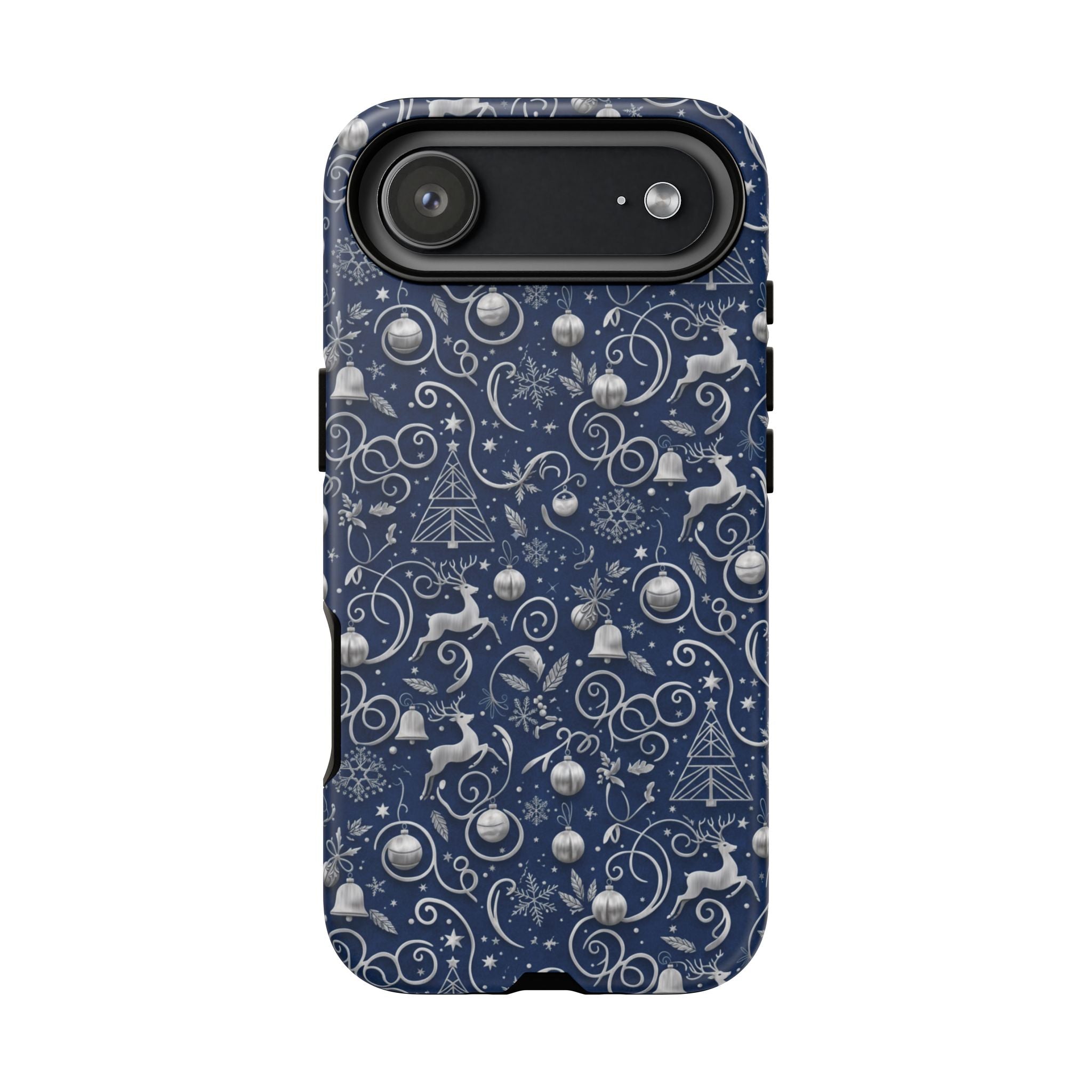 Blue & Silver Christmas Phone Case – Holiday Sparkle Design for iPhone 17, All iPhones & Galaxy | MRSBYVALLE Gift for Her