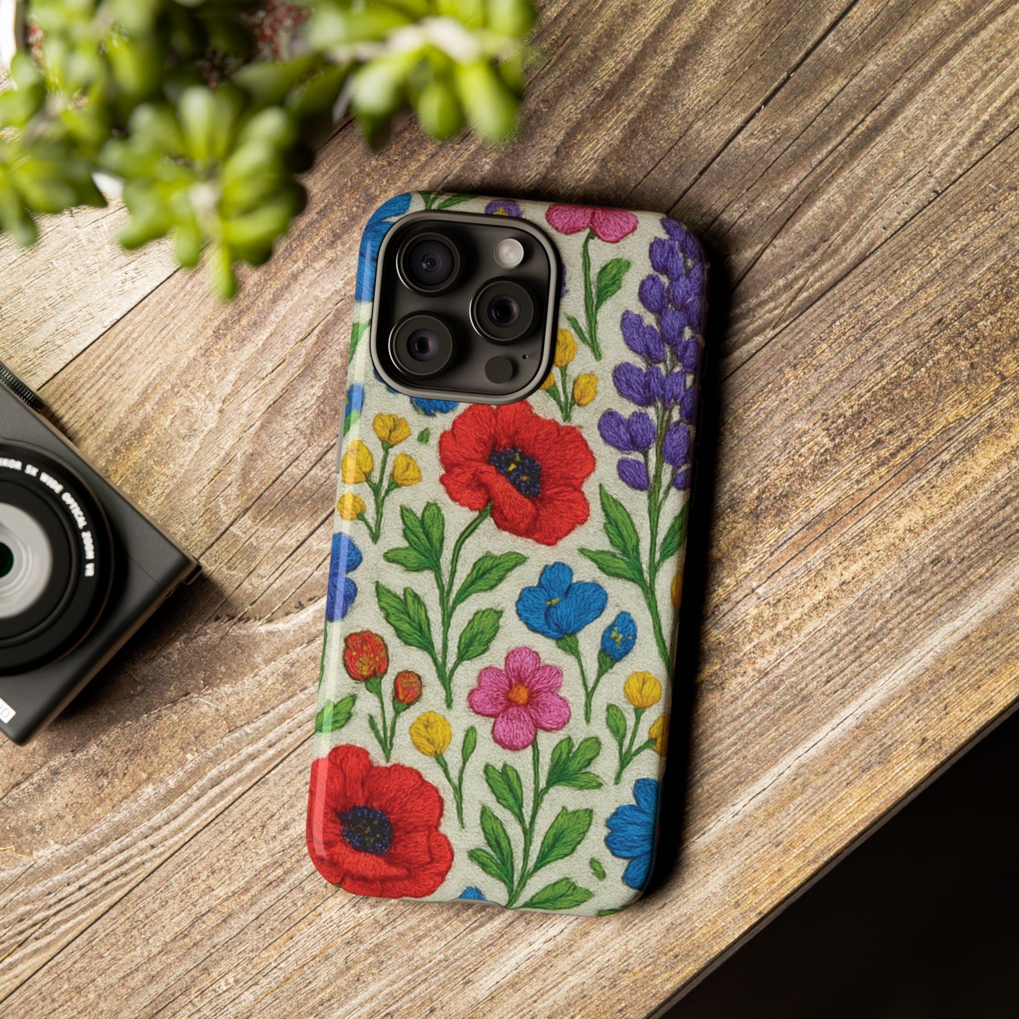 Bright 3D Illusion Wildflower Phone Case Cute Floral Design in Red, Pink, Blue – Aesthetic Protective Case for iPhone and  Android