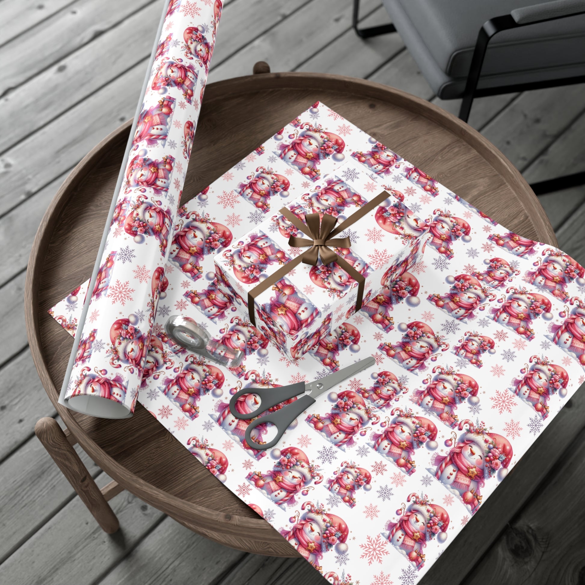 Pink Christmas Snow People Theme Wrapping Paper Vintage-Inspired Gift Wrap Perfect for Christmas Gifts and Special Occasions, Moms Gift - MRSBYVALLE