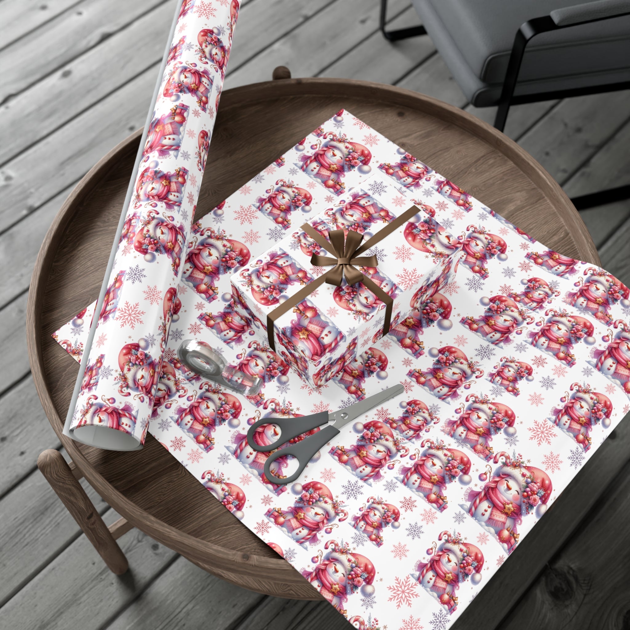 Pink Christmas Snow People Theme Wrapping Paper Vintage-Inspired Gift Wrap Perfect for Christmas Gifts and Special Occasions, Moms Gift - MRSBYVALLE