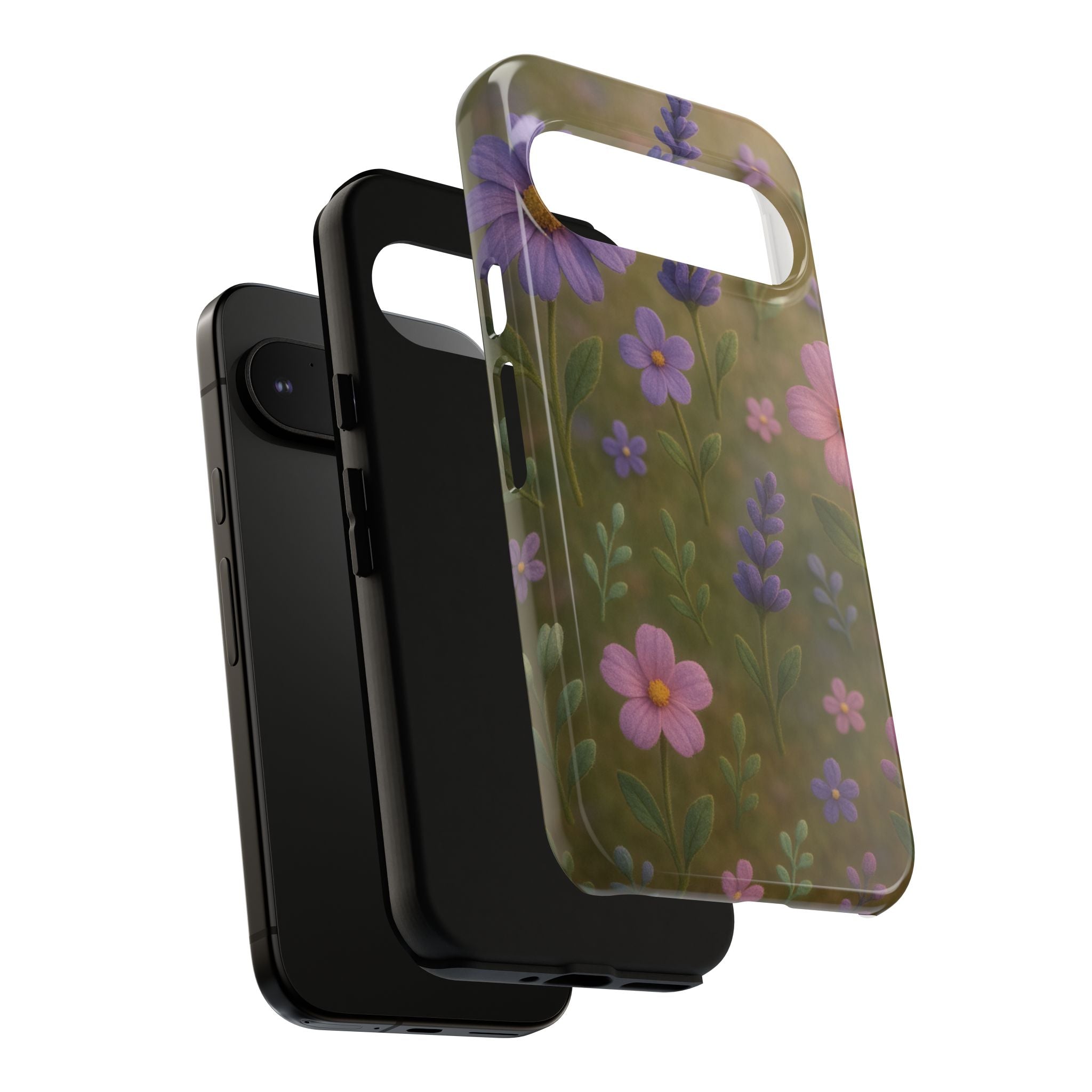 Pastel Flowers 3D Illusion Wildflower Phone Case Cute Pastel Floral Design in Lavender, Pink, Mint Green Aesthetic Protective Case for iPhone and  Android
