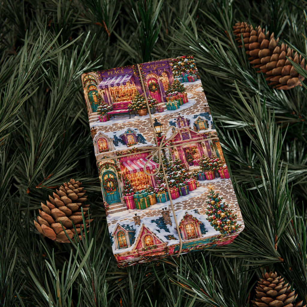 Christmas Village Wrapping Paper Roll  Festive Holiday Gift Wrap