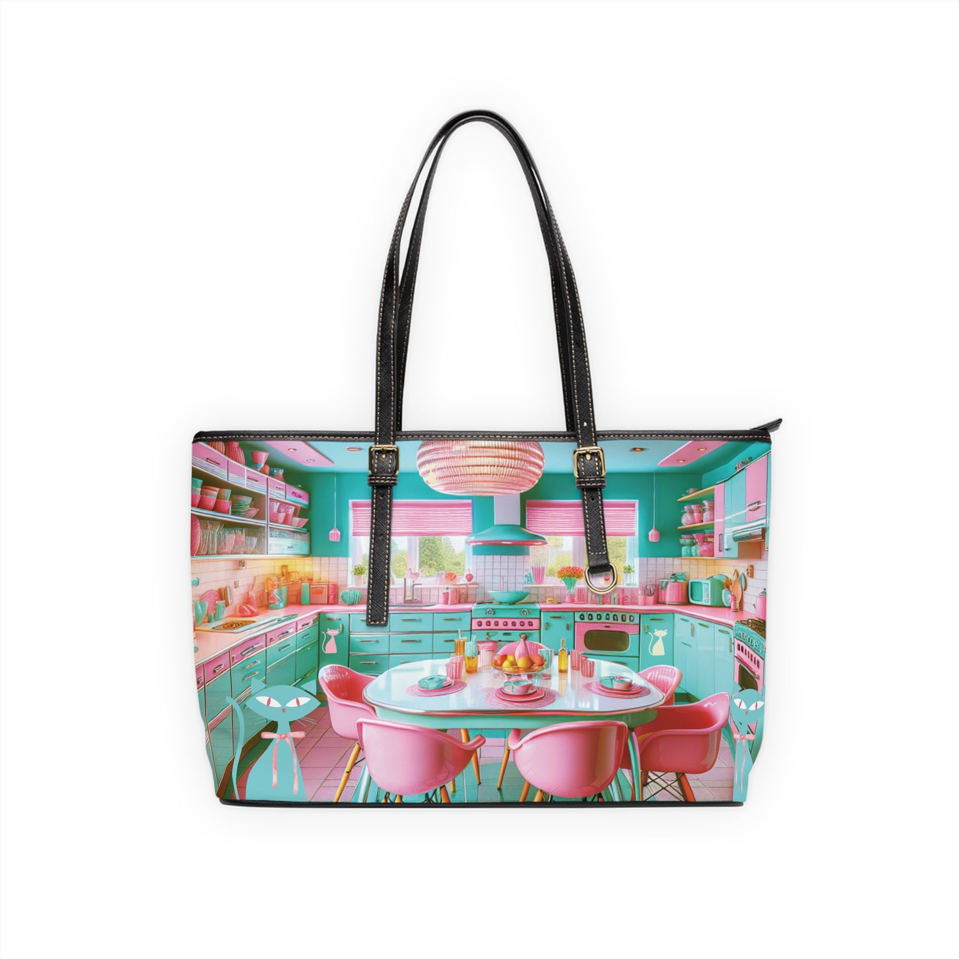 Atomic Mid Century Modern Retro Pink & Aqua PU Leather Shoulder Bag Stylish and Durable Handbag for Everyday Use, Travel, & Special Occasions – Trendy Vintage-Inspired Accessory - MRSBYVALLE
