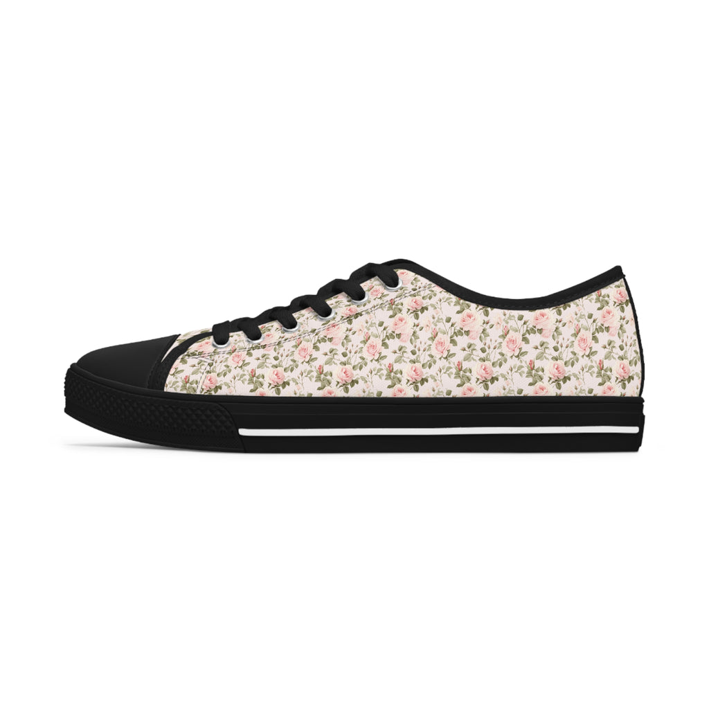Pink Floral Women's Low Top Sneakers Breathable Polyester Canvas, Lightweight Stylish Floral Pastel Design, Comfortable All-Day Wear, Perfect for Walking and Everyday Activities - MRSBYVALLE