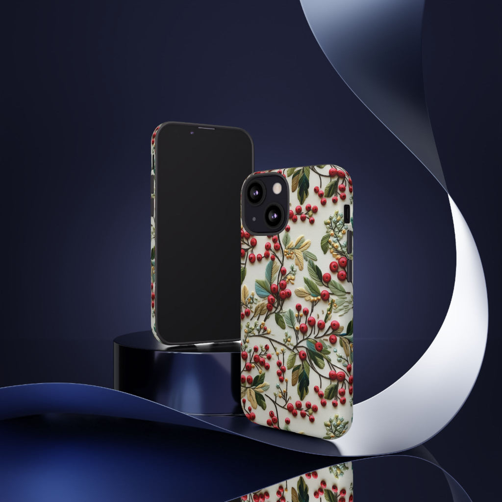 Holly Christmas Wildflowers Boho Chic Design Phone Case - Stylish, Protective Cover for All Models Gift for Mom Accessory Gift for Her