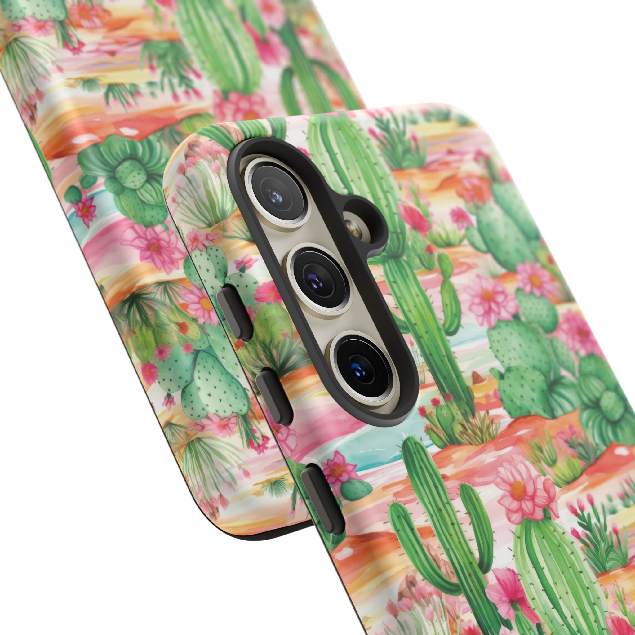 Pink and Mint Green Cactus Phone Case - Tough, Stylish Cover with Cactus Flowers | Durable Protection for iPhone & Android | Fresh Nature-Inspired Design!