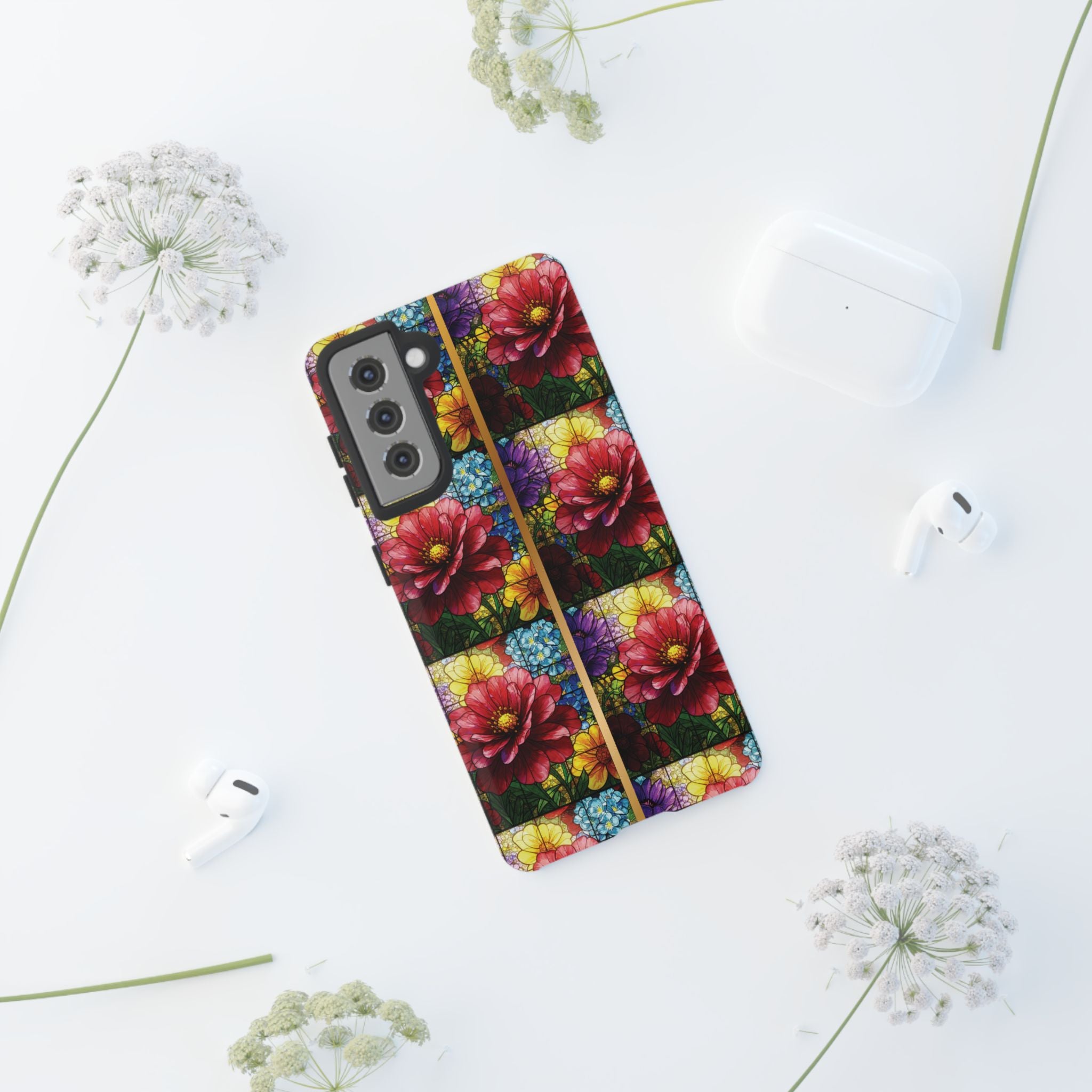 Stained Glass Illusion Floral Phone Case  3D Colorful Flower Design, Protective Christian Gift, Fits iPhone, Samsung, Google Pixel