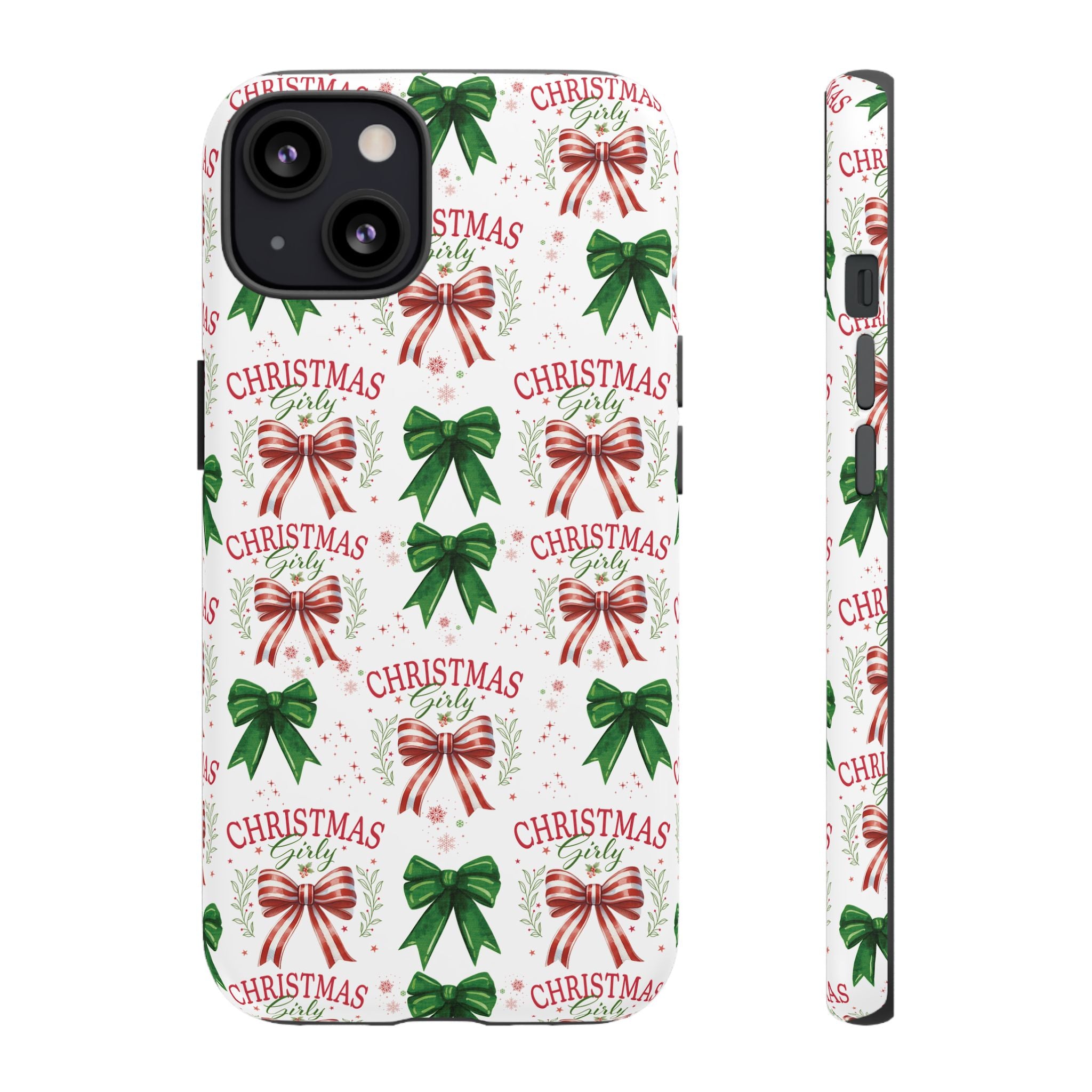 Girly Christmas Coquette Bows Pastel Phone Case for iPhone 17 16 15 23 Samsung, and Pixel | Stylish Protective Cover Gift for Her Perfect for Floral Lover