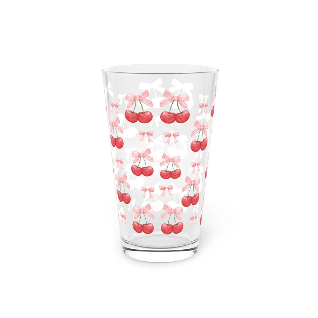 Cherries & Pink Bows Pint 16 Oz Glass Stylish & Durable Drinkware for Everyday Use, Perfect Gift Item Dishwasher Party Drinkware, Cocktail, Wedding Perfect for Parties Glassware, New House Gift - MRSBYVALLE