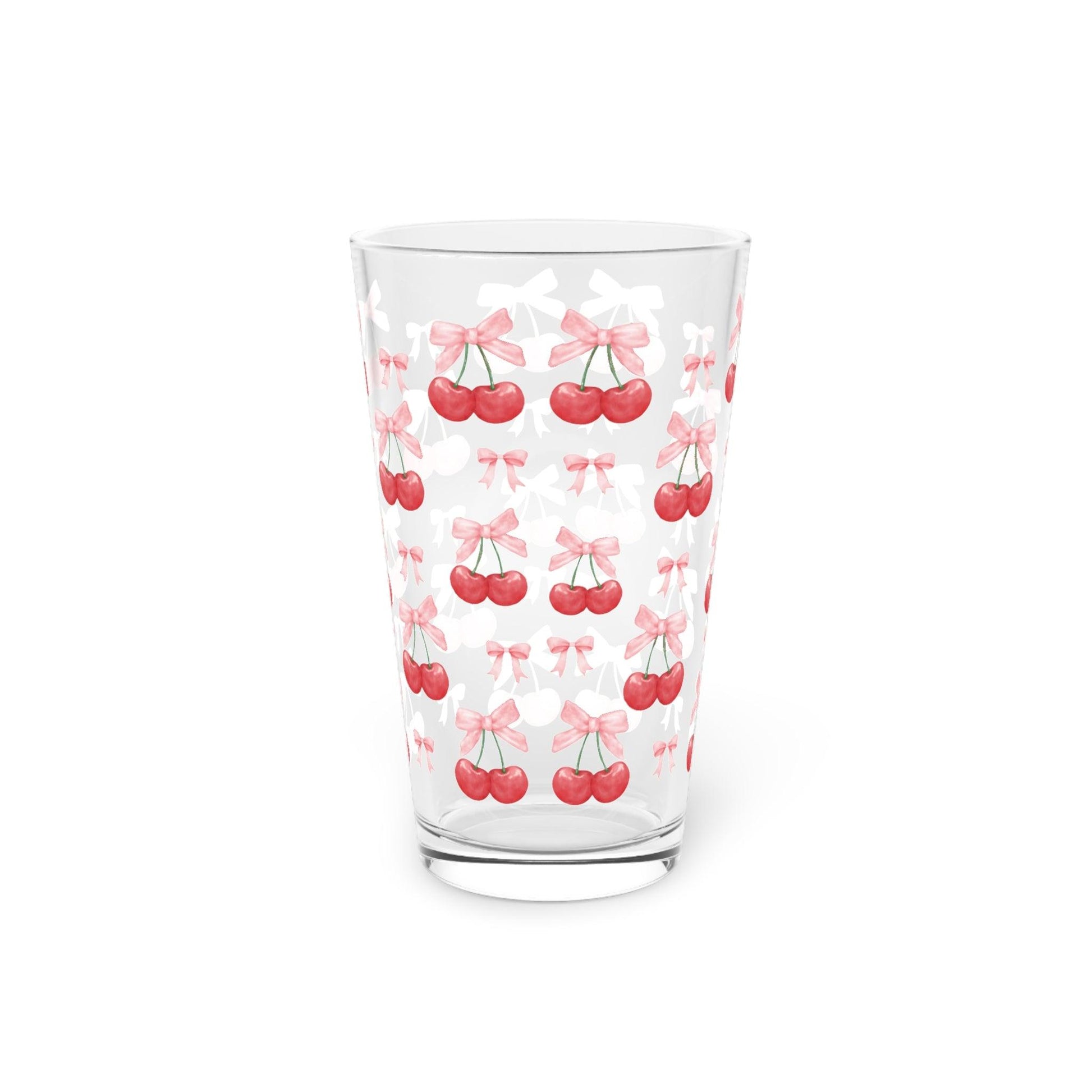 Cherries & Pink Bows Pint 16 Oz Glass Stylish & Durable Drinkware for Everyday Use, Perfect Gift Item Dishwasher Party Drinkware, Cocktail, Wedding Perfect for Parties Glassware, New House Gift - MRSBYVALLE