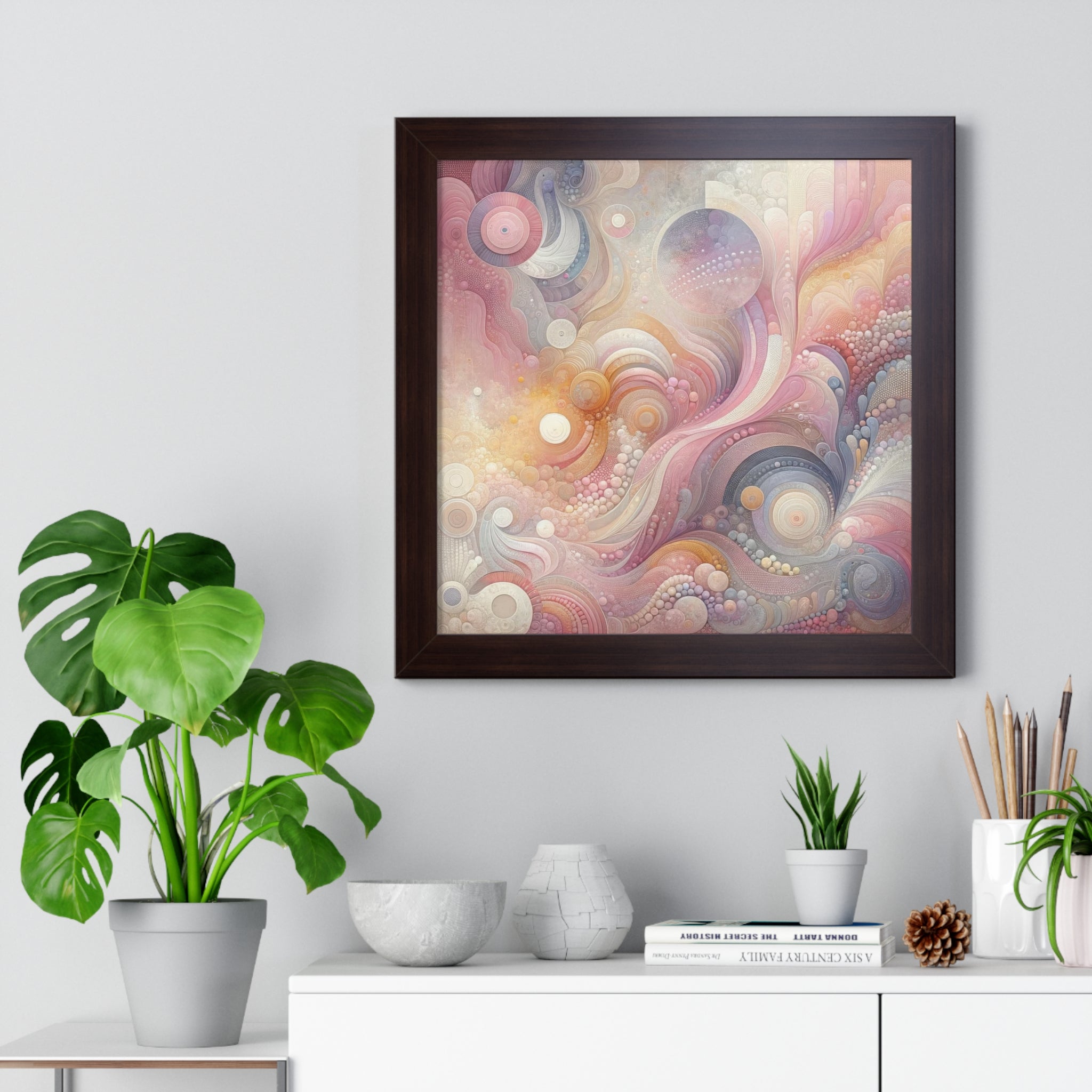 Pink Contemporary Elegance Abstract Modern Art Framed Canvas Print Wall Classic Encased in Black, White, or Walnut Frames with Durable Acrylic Protection Ready to Hang Timelessly Crafted..