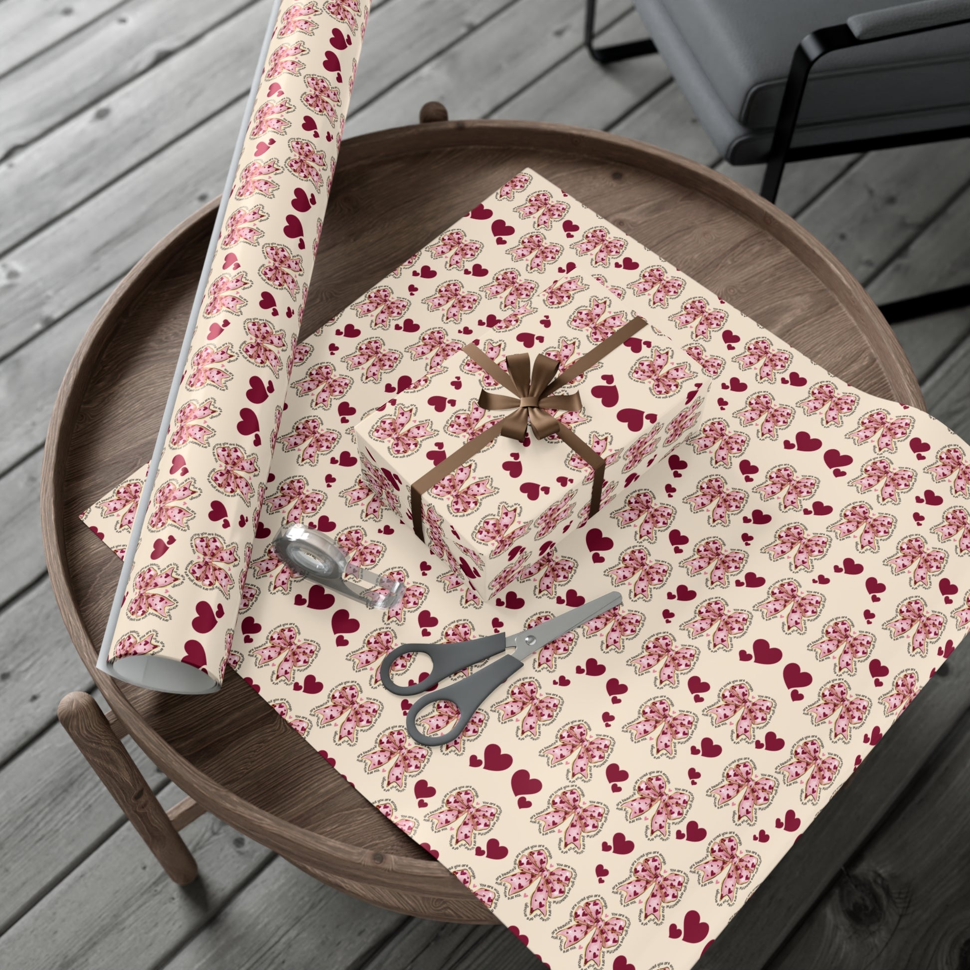 Charming Hearts & Pink Bows Wrapping Paper Elegant Gift Wrap for Any Occasion | Perfect for Birthdays, Anniversaries, and Special Celebrations Gift for Her - MRSBYVALLE