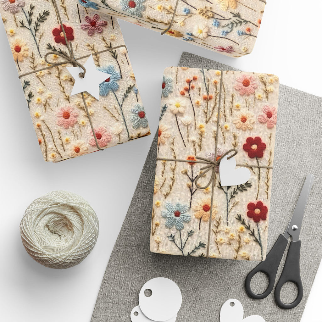 BOHO 3D Illusion Wildflowers Gift Wrap it's Perfect for Weddings, Bridal and Baby Showers Eco-Friendly, Vibrant Design in Matte Satin, All Occasion