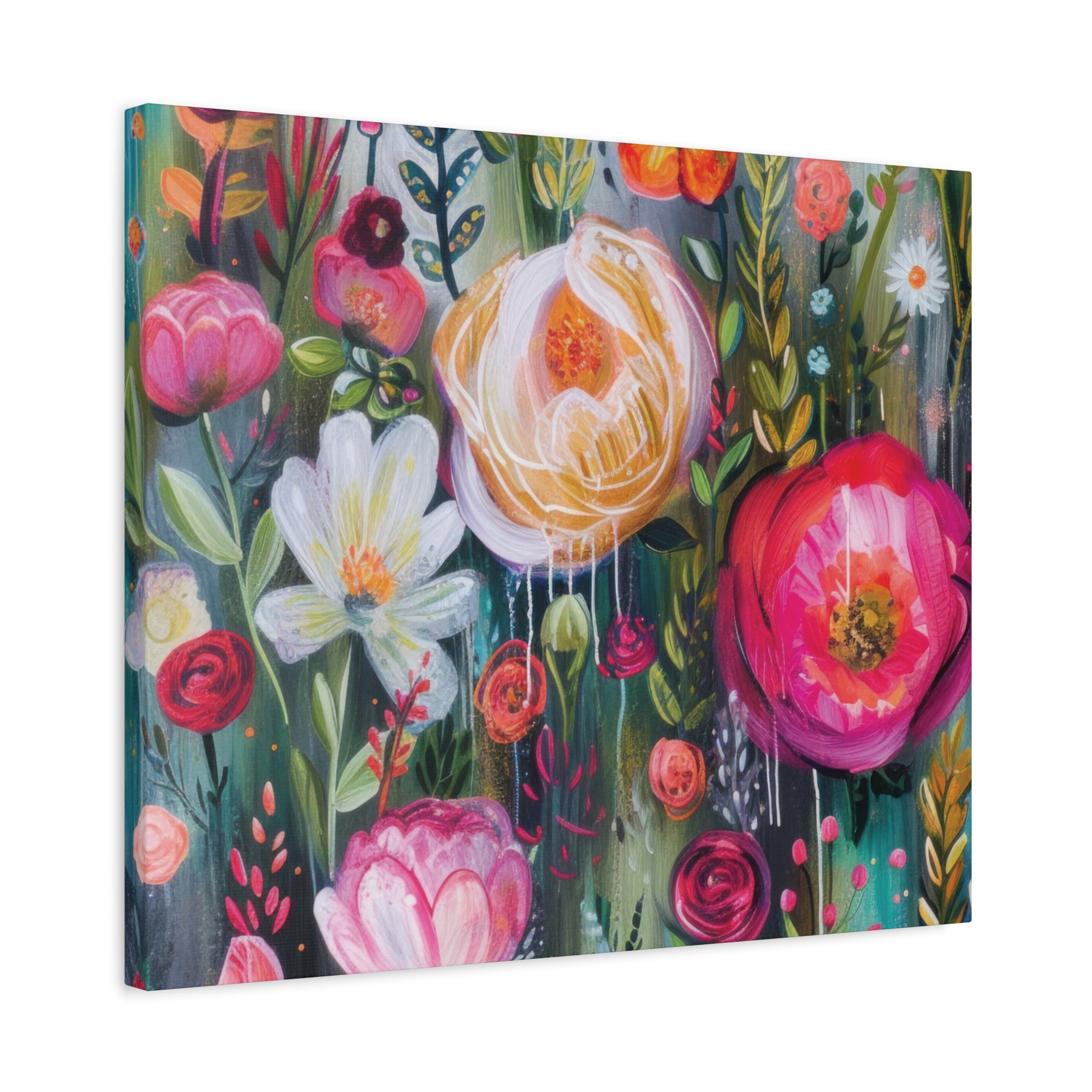 Watercolor Boho Floral Wall Art Matte Canvas Stretched, Vibrant Botanical Design, Perfect for Living Room, Bedroom, or Office Decor, Adds a Stylish Touch to Any Space - MRSBYVALLE