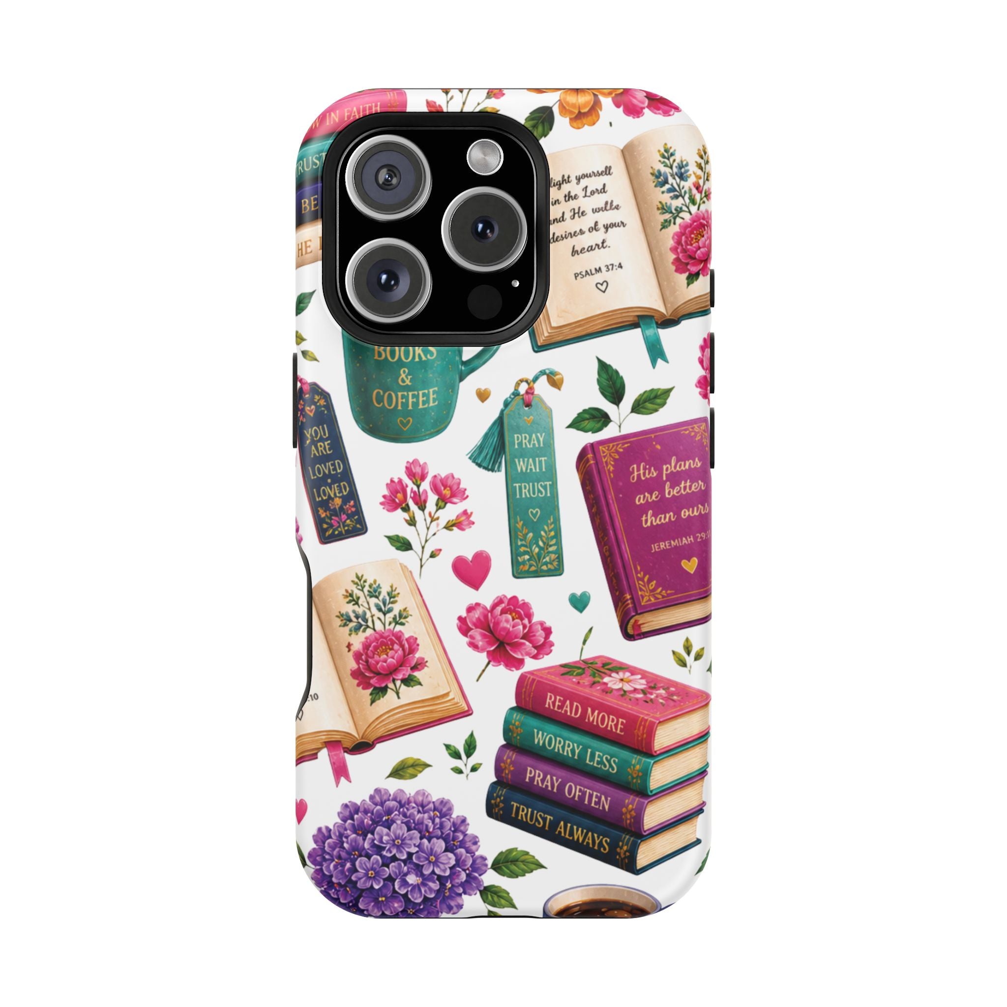 Christian Books & Coffee Phone Case — Magnetic Impact-Resistant Christian Gift