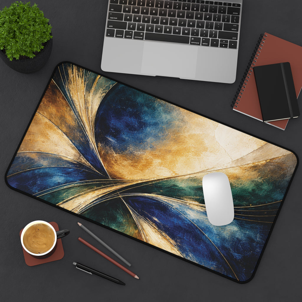 Gilded Convergence Blue & Gold NeoDeco Desk Mat — Luxury Office Desk Mat