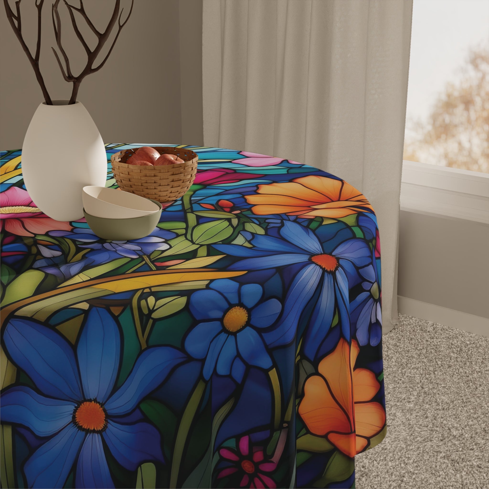 Wildflowers Stain Glass Illusion Tablecloth One Size (55.1"x55.1") | 100% Polyester | Soft & Lightweight | Unique Holiday Table Deco Perfect Gift for Housewarming, Parties,  all Events and Occasions - MRSBYVALLE