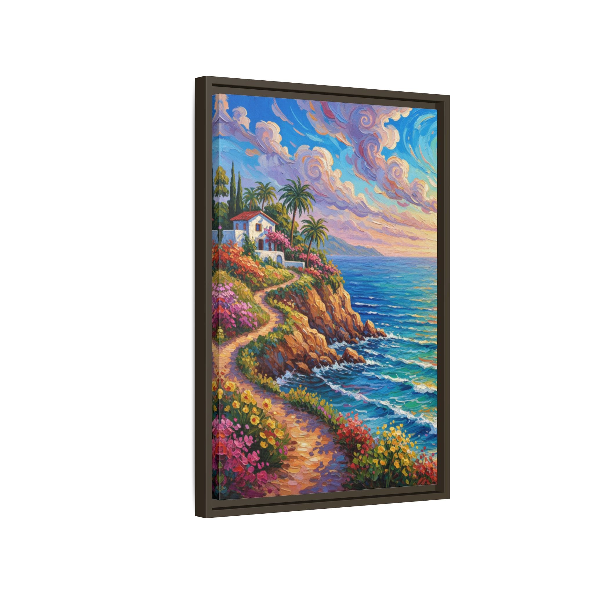 Toile imprimée florale océanique | Décoration murale colorée et lumineuse de paysage marin, œuvre d'art de bureau encadrée et mate