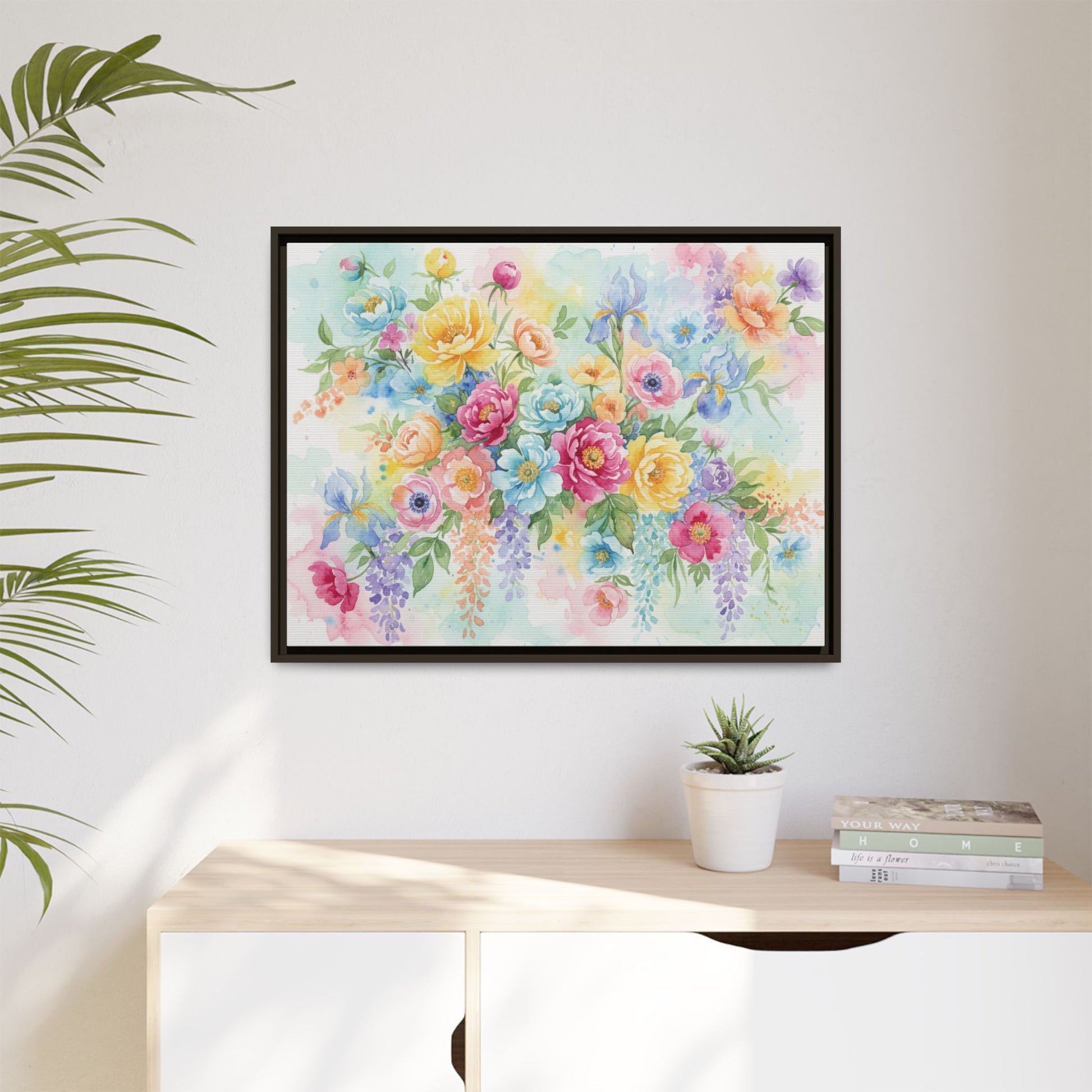 Watercolor Floral Bouquet Canvas, Framed Matte Wall Art | Multi-Color Wall Art