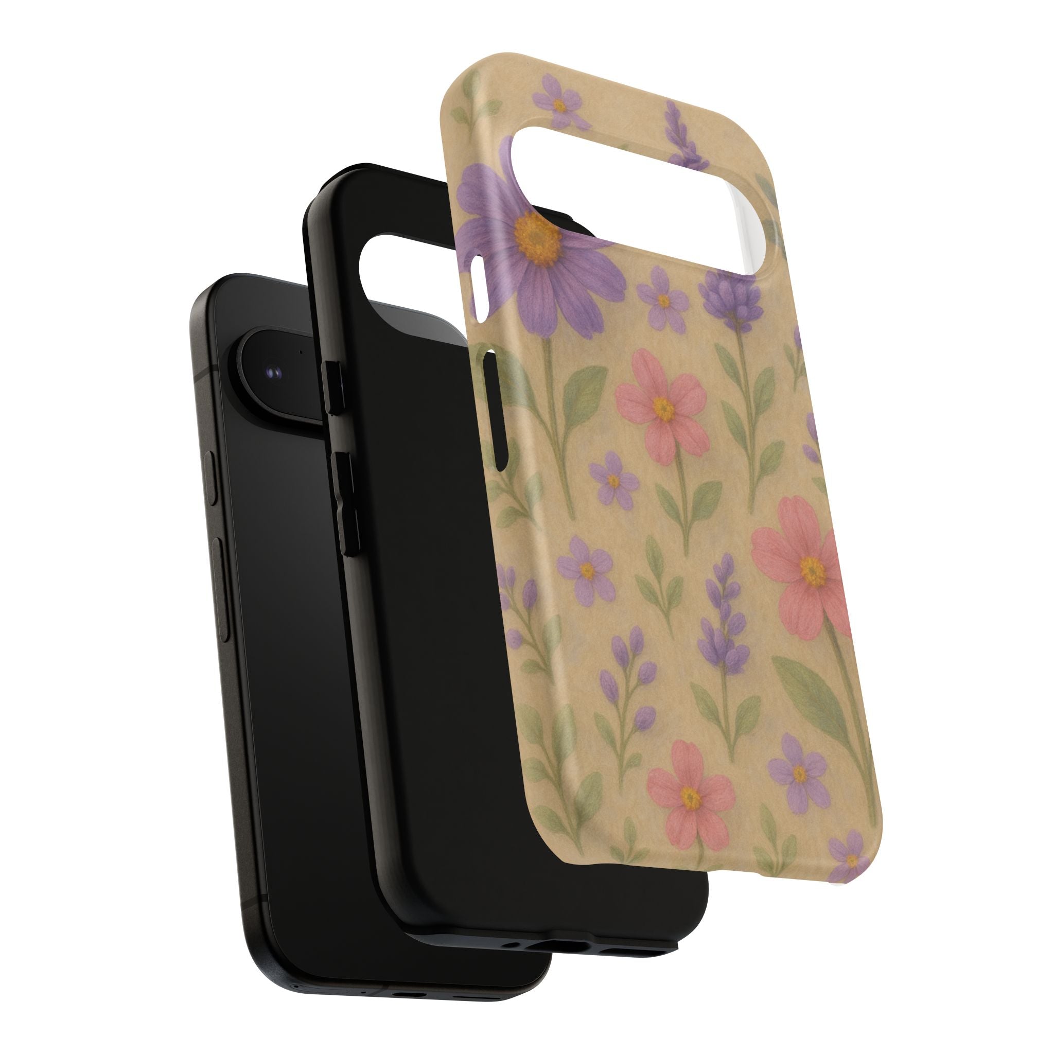 3D Illusion Wildflower Phone Case Cute Pastel Floral Design in Lavender, Pink, Mint Green – Aesthetic Protective Case for iPhone and  Android
