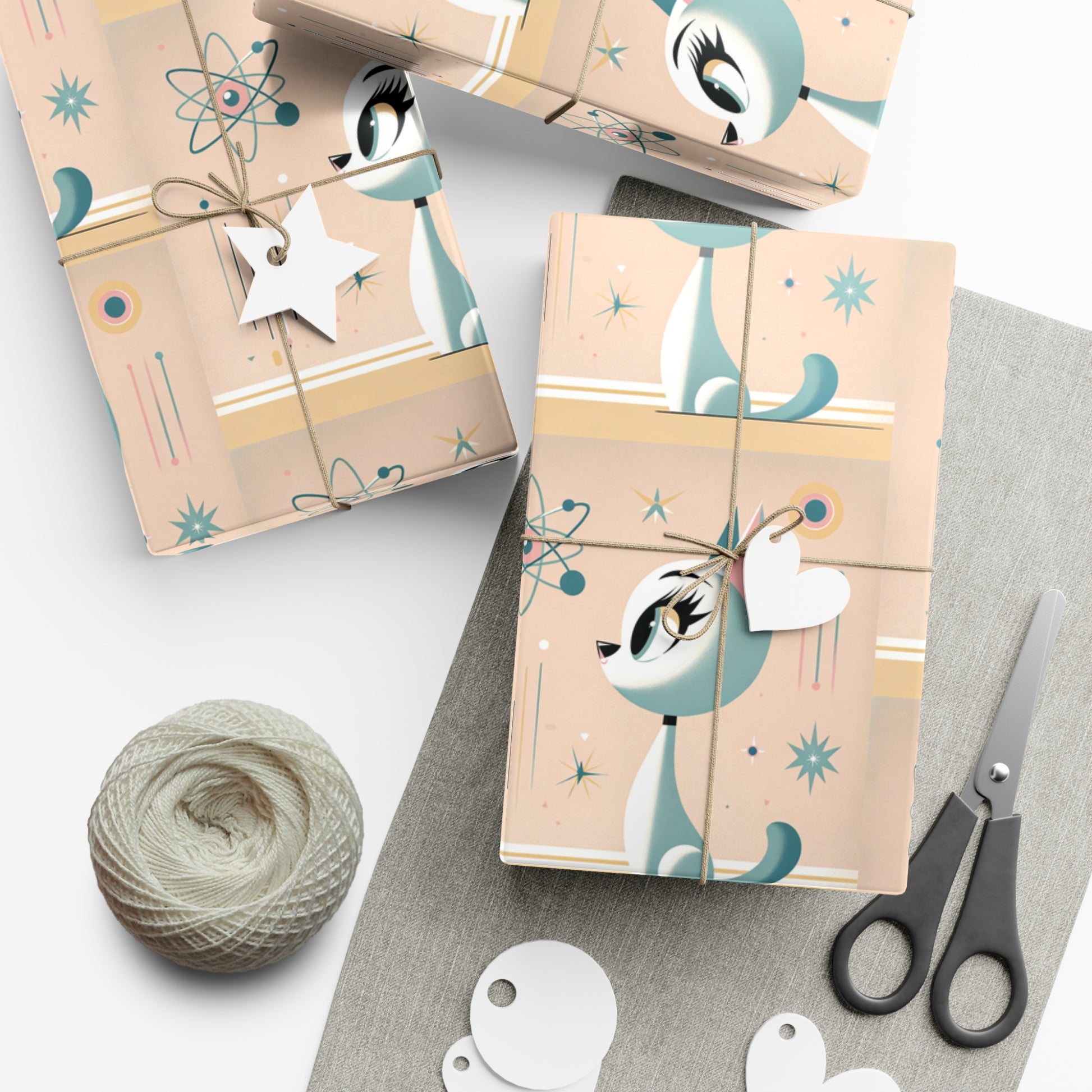 Atomic Pastel Cat 3D Illusion Wrapping Paper Cat Lover Gift Wrap it's Perfect for Weddings, Bridal & Baby Showers Eco-Friendly, Vibrant Design in Matte/Satin, All Occasion.