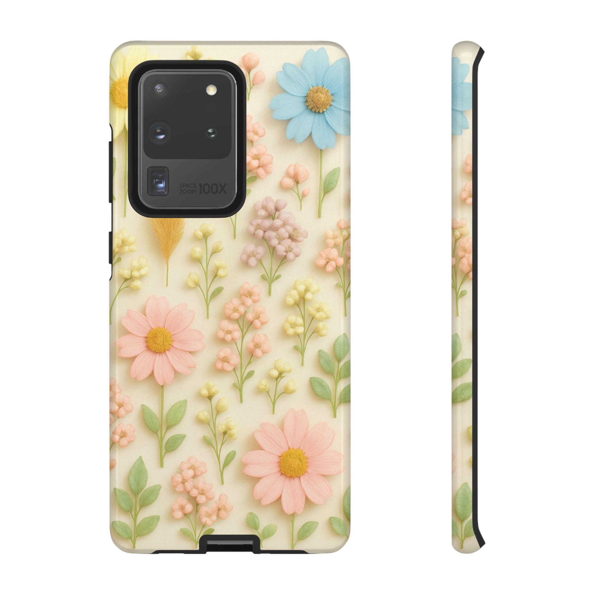 Pastel Dried Flowers Illusion Phone Case 3D Realistic Pressed Floral Design, Bright Botanical Aesthetic, Soft Nature-Inspired CoveriPhone & Galaxy