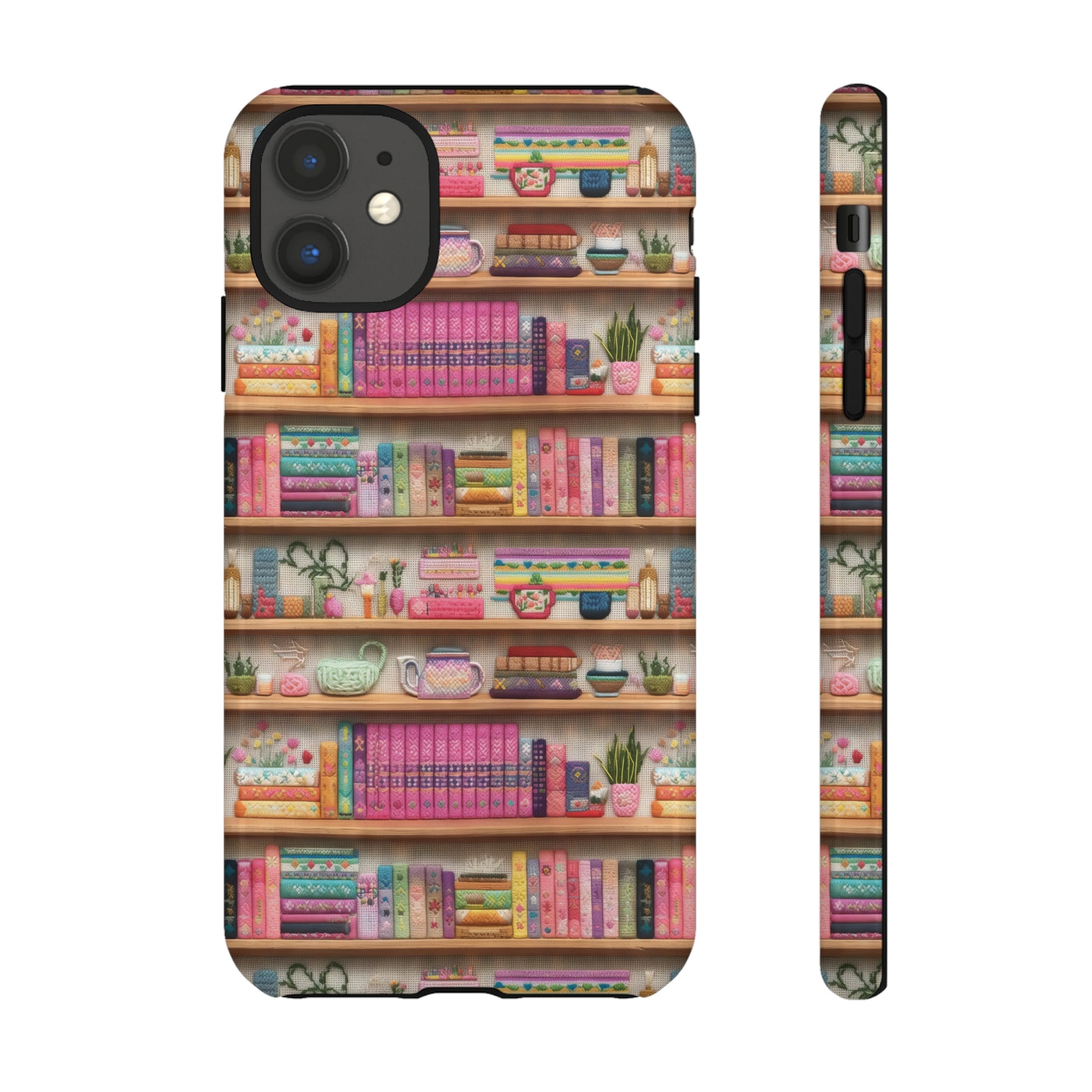 Phone Case 3D Illusion Books & Shelf Embroidery Design with Vibrant Colors Gift for Her Phone 15, Samsung iPhone Samsung Gift for Her Case iPhone 15, Samsung iPhone Samsung Accessory Gift for Her.
