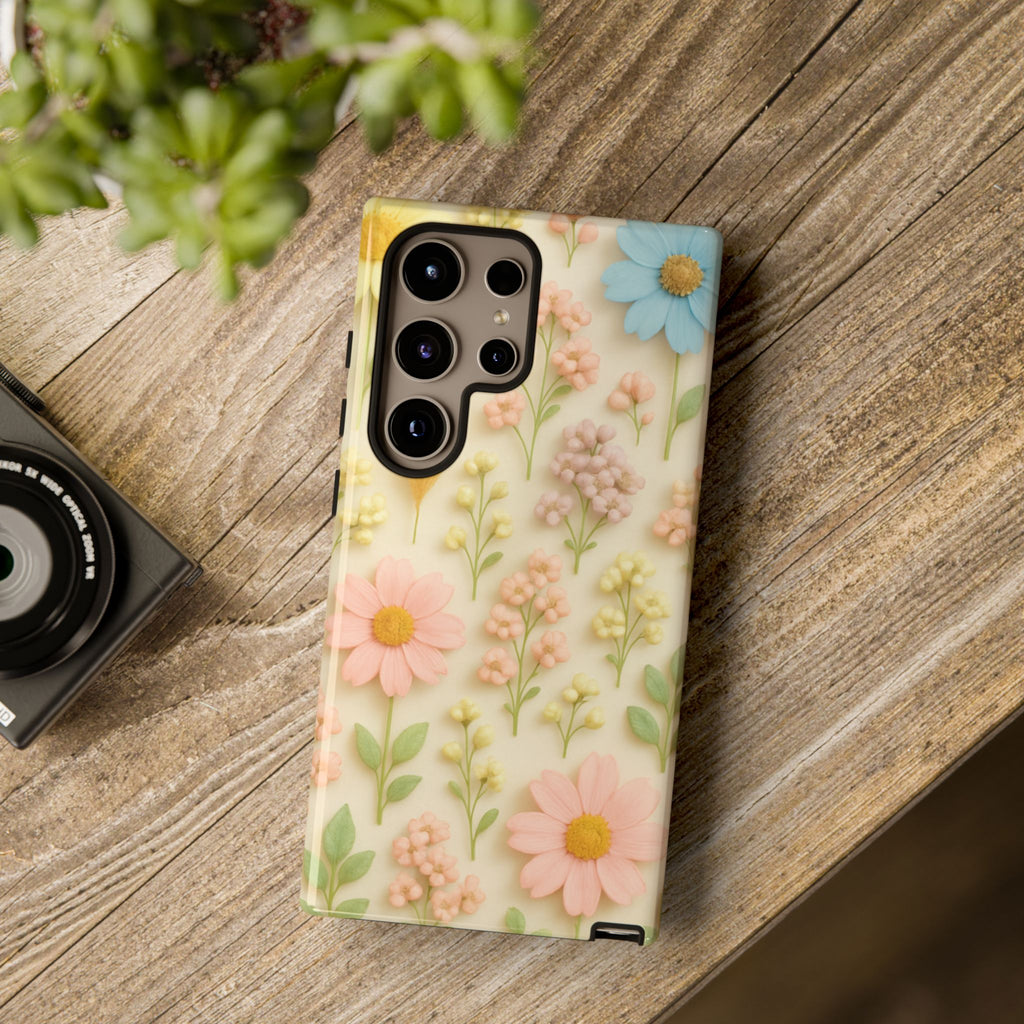 Pastel Dried Flowers Illusion Phone Case 3D Realistic Pressed Floral Design, Bright Botanical Aesthetic, Soft Nature-Inspired CoveriPhone & Galaxy