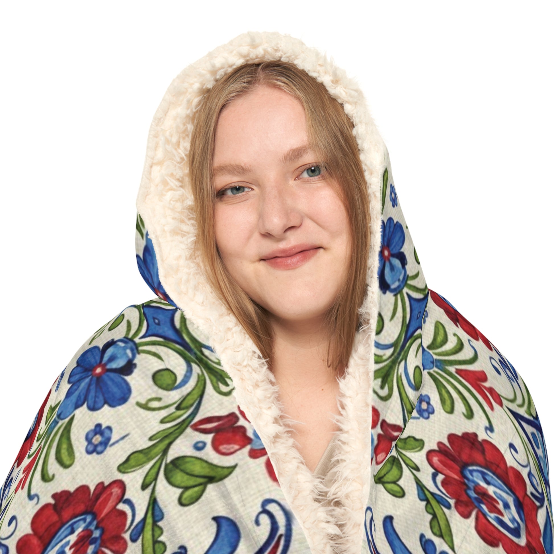 Kashubian Folk Art Hooded Blanket Traditional Polish Floral Wearable Throw Perfect Gift Birthday, Christmas