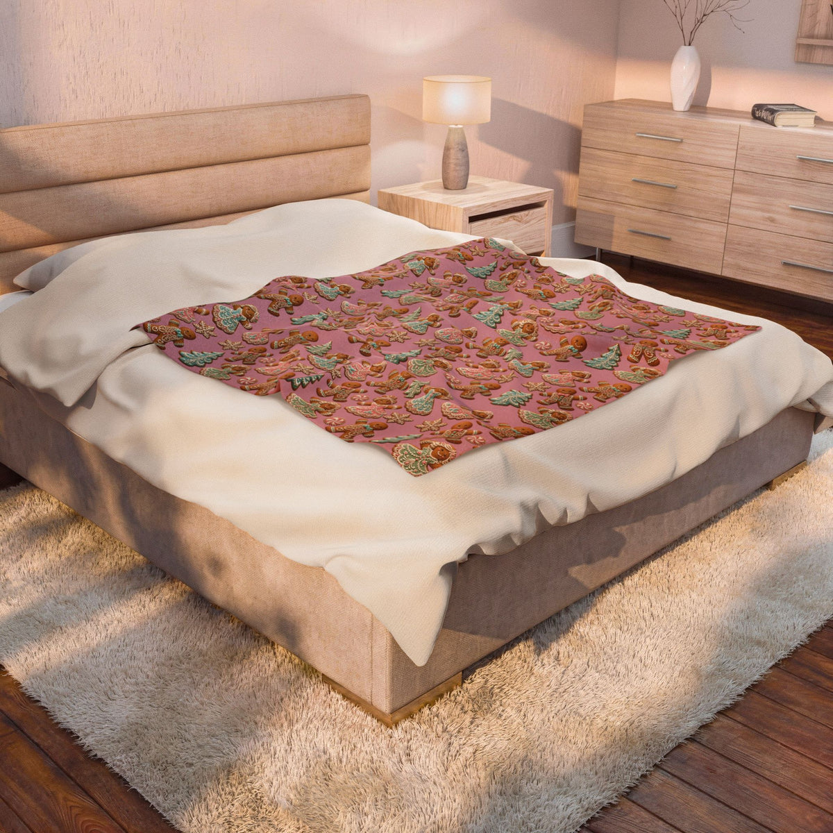 Gingerbread Holiday Velveteen Plush Blanket