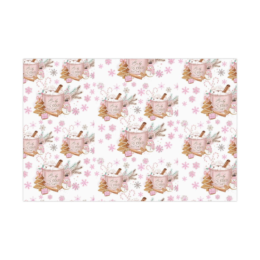 Baby it's Cold Outside Pink and White Wrapping Paper - Festive Holiday Design, Premium Quality, 100% Recyclable, Perfect for Christmas Gifts and Special Occasions - MRSBYVALLE