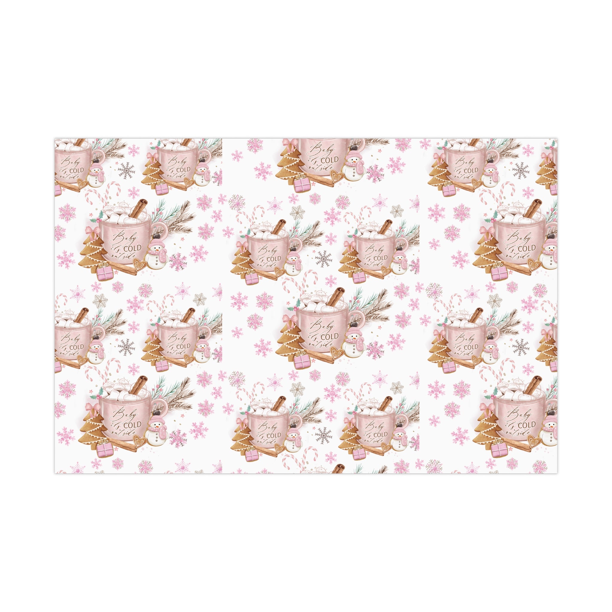 Baby it's Cold Outside Pink and White Wrapping Paper - Festive Holiday Design, Premium Quality, 100% Recyclable, Perfect for Christmas Gifts and Special Occasions - MRSBYVALLE