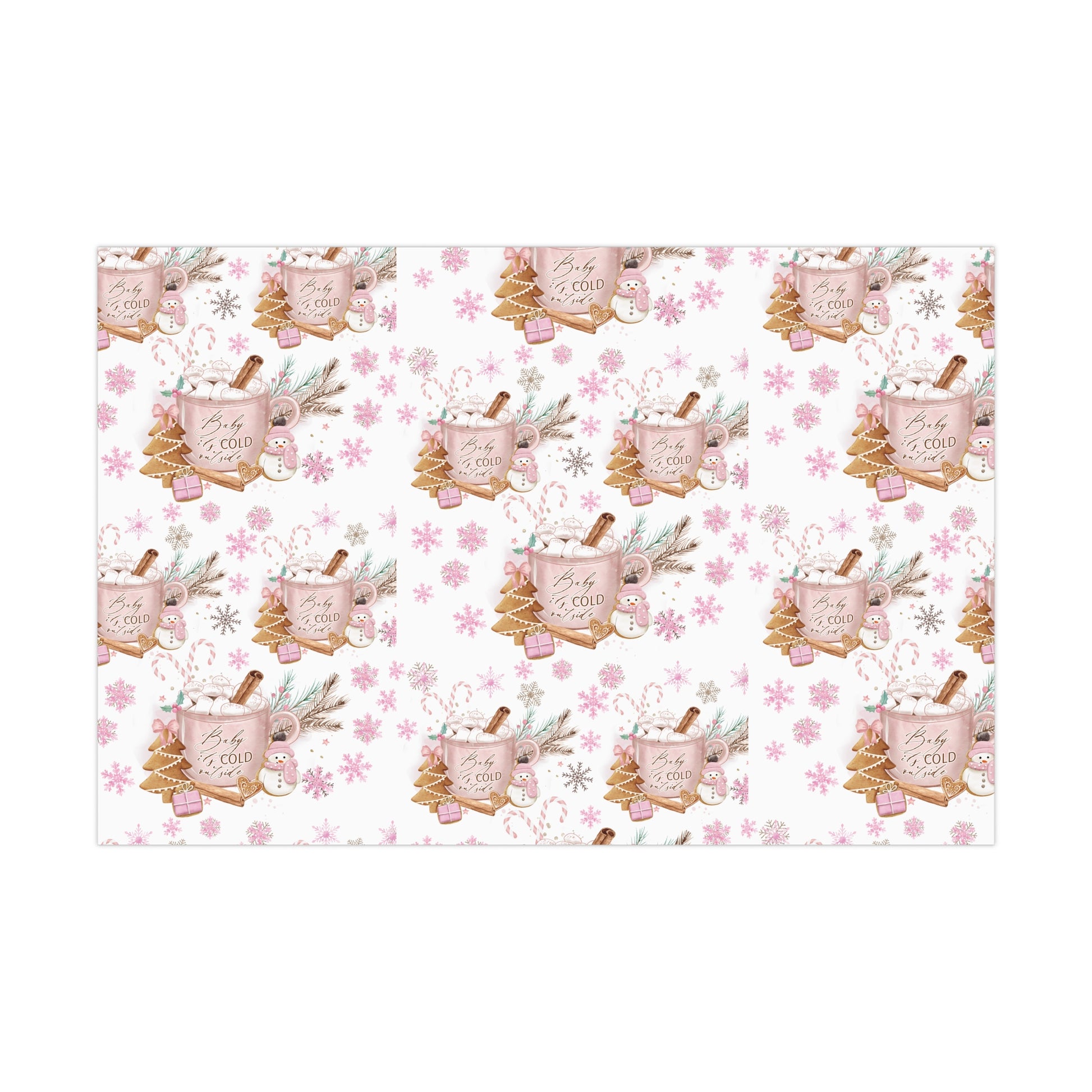 Baby it's Cold Outside Pink and White Wrapping Paper - Festive Holiday Design, Premium Quality, 100% Recyclable, Perfect for Christmas Gifts and Special Occasions - MRSBYVALLE
