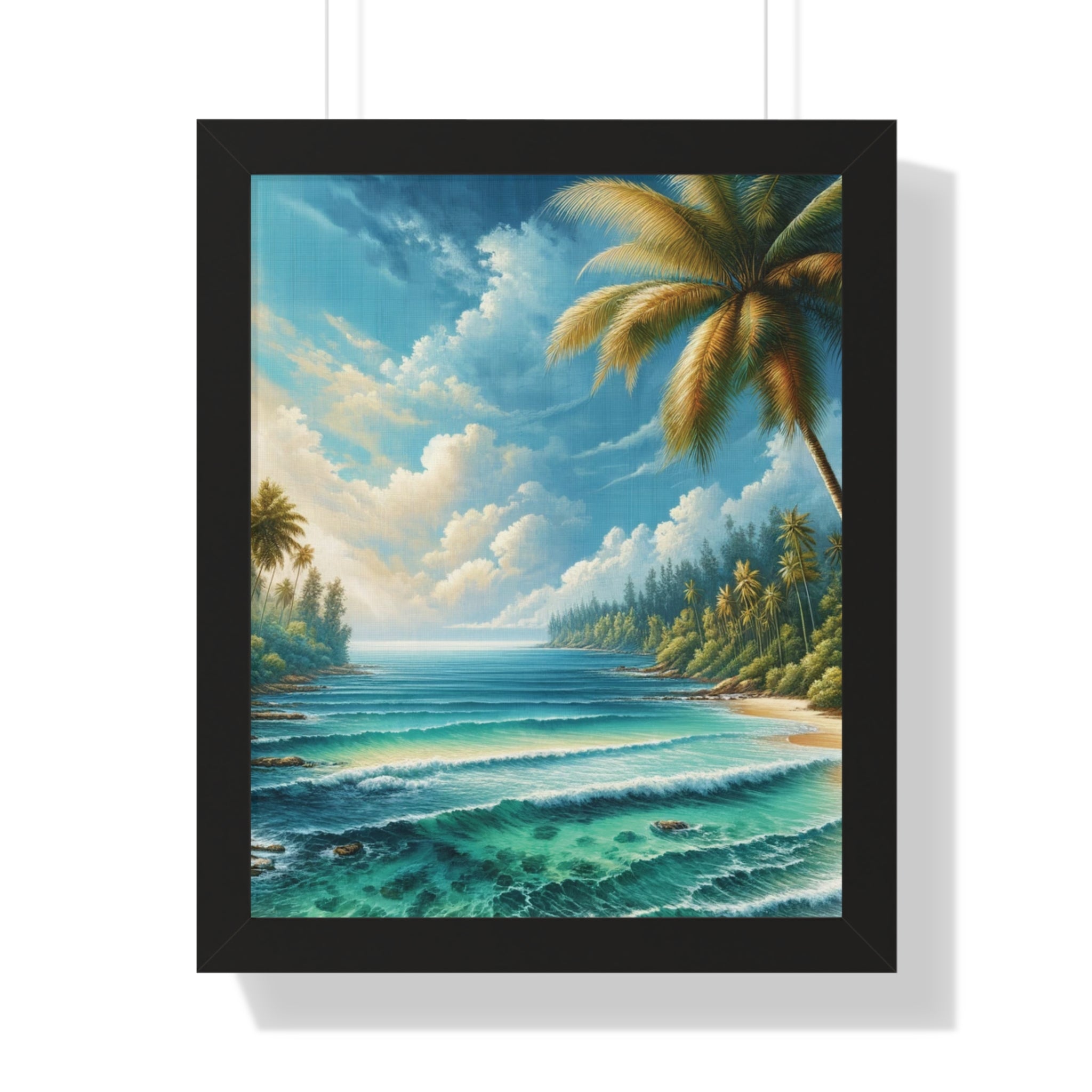 Coastal Bliss Ocean Beach View Framed Canvas Wall Art for Home Decor Framed Canvas Print Wall Art Classic Encased in Black, White, or Walnut Frames with Durable Acrylic Protection Ready to Hang  Timelessly Crafted..
