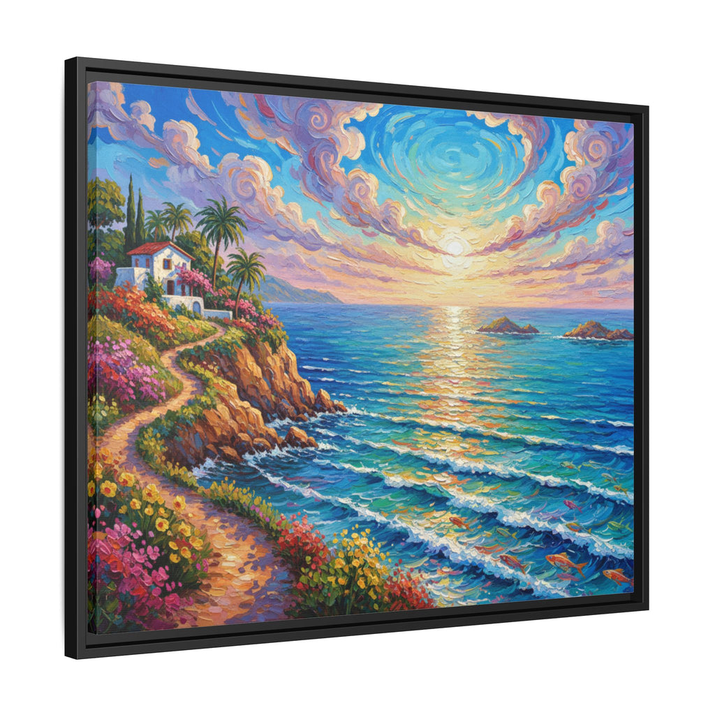 Toile imprimée florale océanique | Décoration murale colorée et lumineuse de paysage marin, œuvre d'art de bureau encadrée et mate