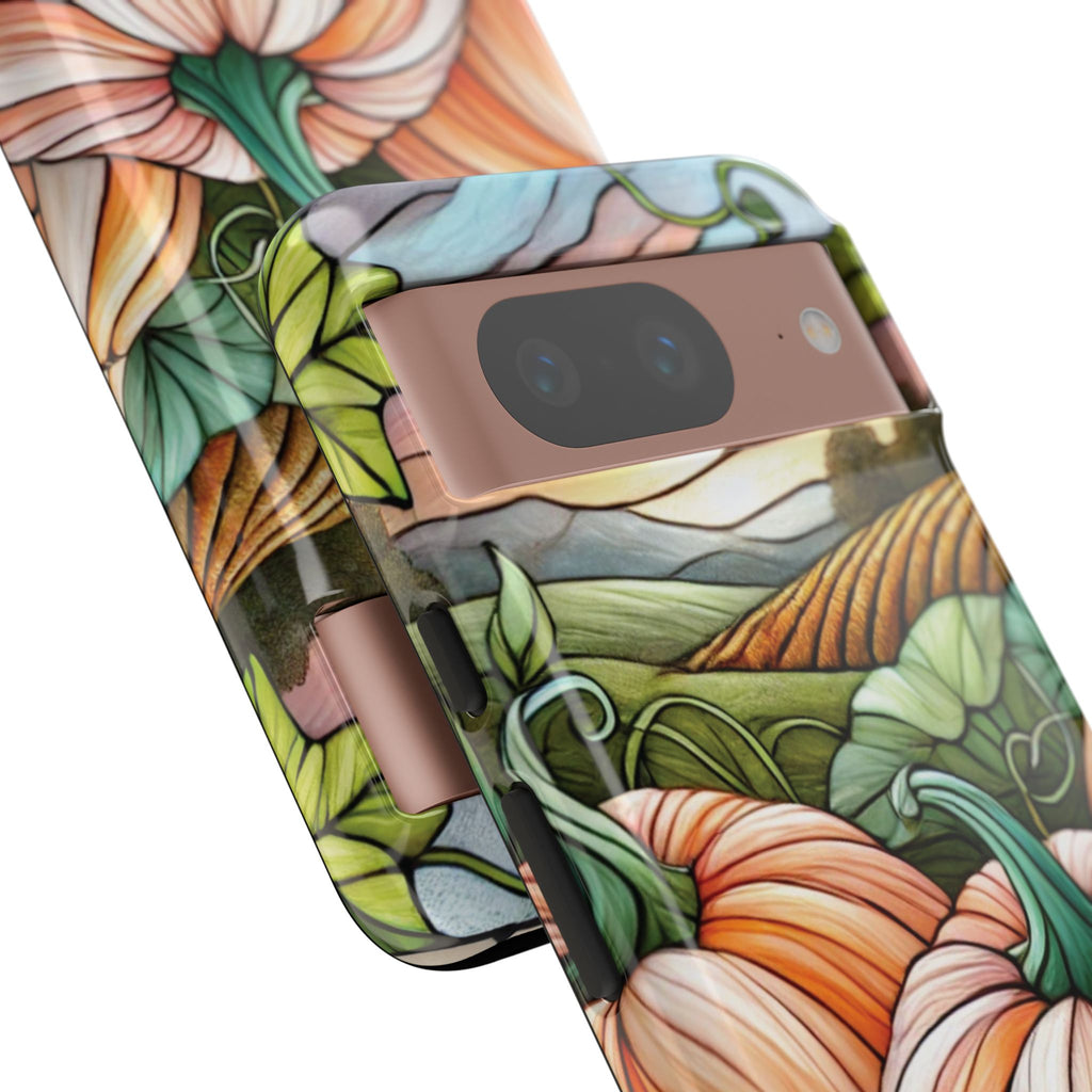 Pumpkins Phone Case Fall Faux Stained-Glass Thanksgiving Cover Pumpkin Lovers Gift for Galaxy S 24 23 22 21 Pixel 5 6 7 8 iPhone 17 , 16 15 14 13 12 Samsung iPhone Samsung Gift for Her