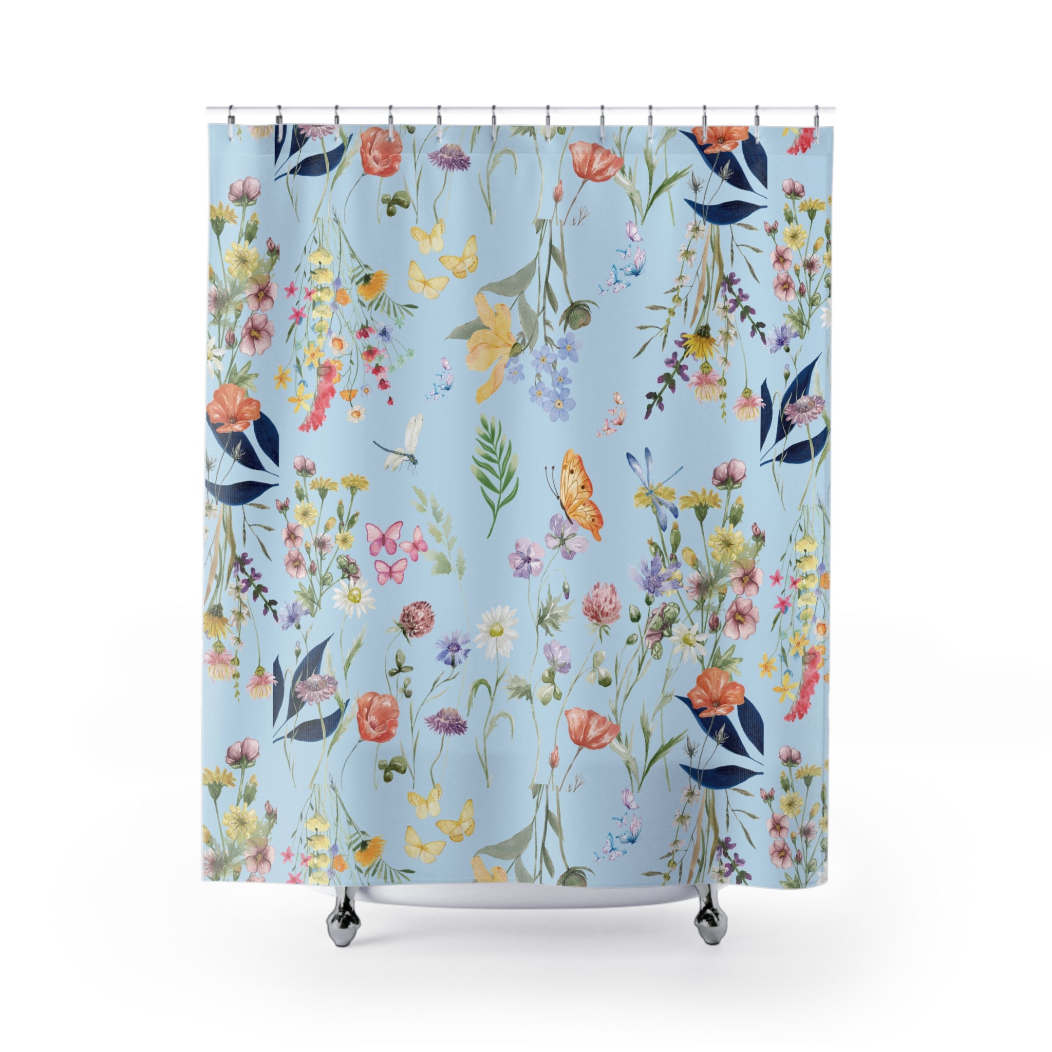 Watercolor Wildflower Shower Curtain, Floral Bathroom Decor, Botanical Cottage Style, Nature Lover Gift, Bohemian Flower Fabric Bath