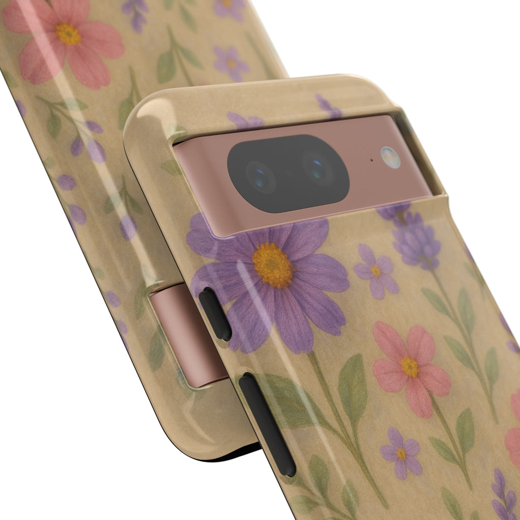 3D Illusion Wildflower Phone Case Cute Pastel Floral Design in Lavender, Pink, Mint Green – Aesthetic Protective Case for iPhone and  Android