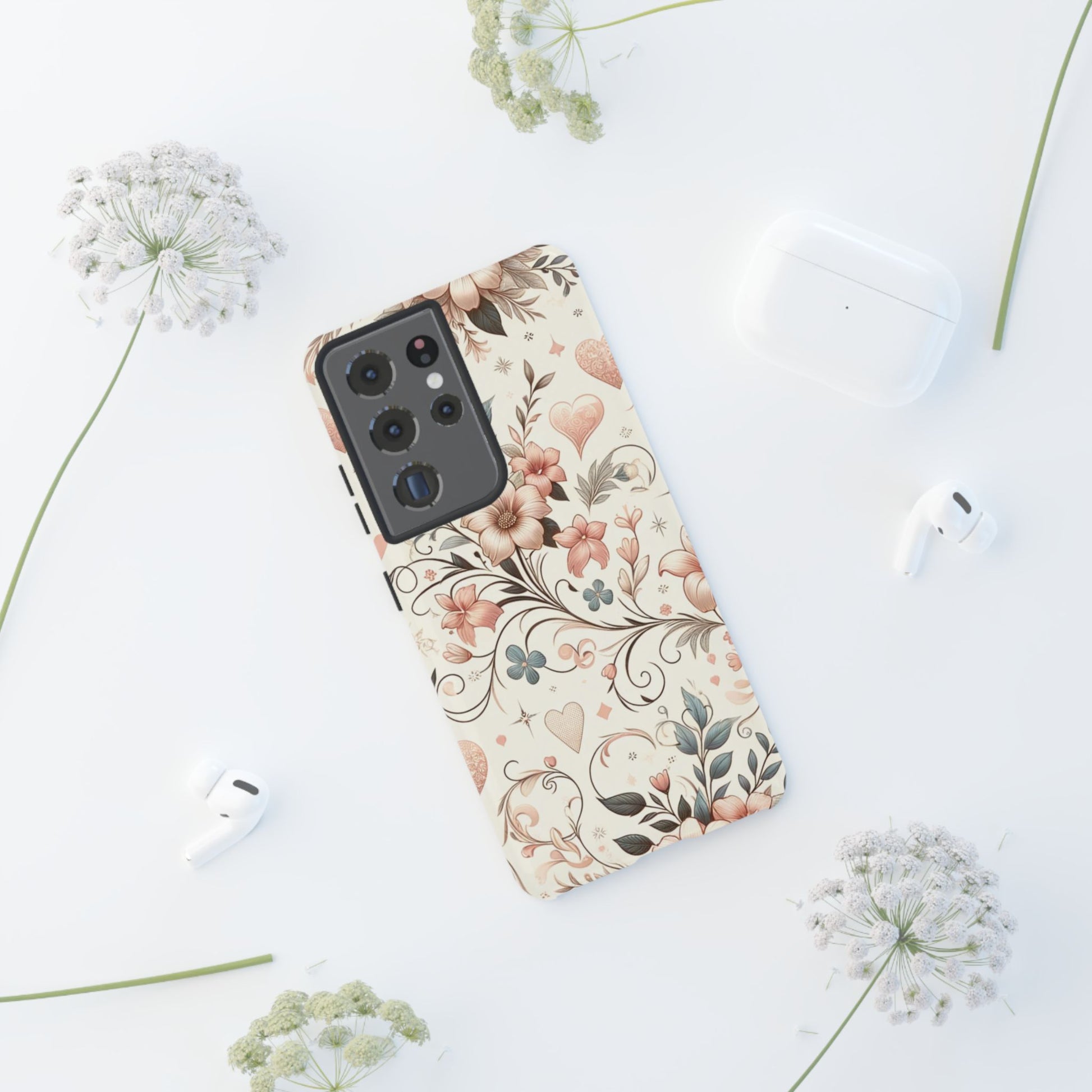Floral Design Luxury Phone Tough Case Floral Elegant Durable Stylish for Modern Devices iPhone 17, 16 15, Samsung iPhone Samsung Accessory Gift for Her