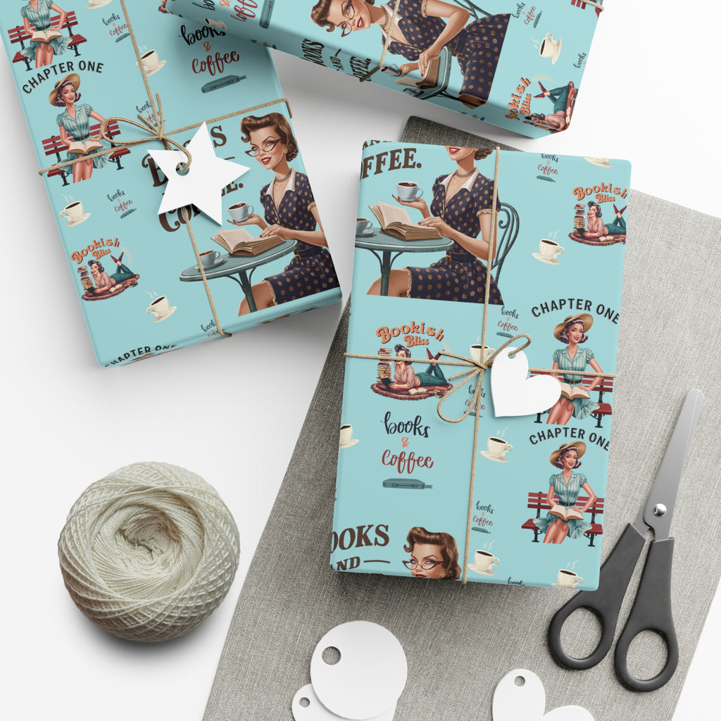 Retro Women Reading Books & Drinking Coffee Wrapping Paper Vintage-Inspired Gift Wrap for Book Lovers & Coffee Enthusiasts Perfect for Christmas Gifts and Special Occasions - MRSBYVALLE