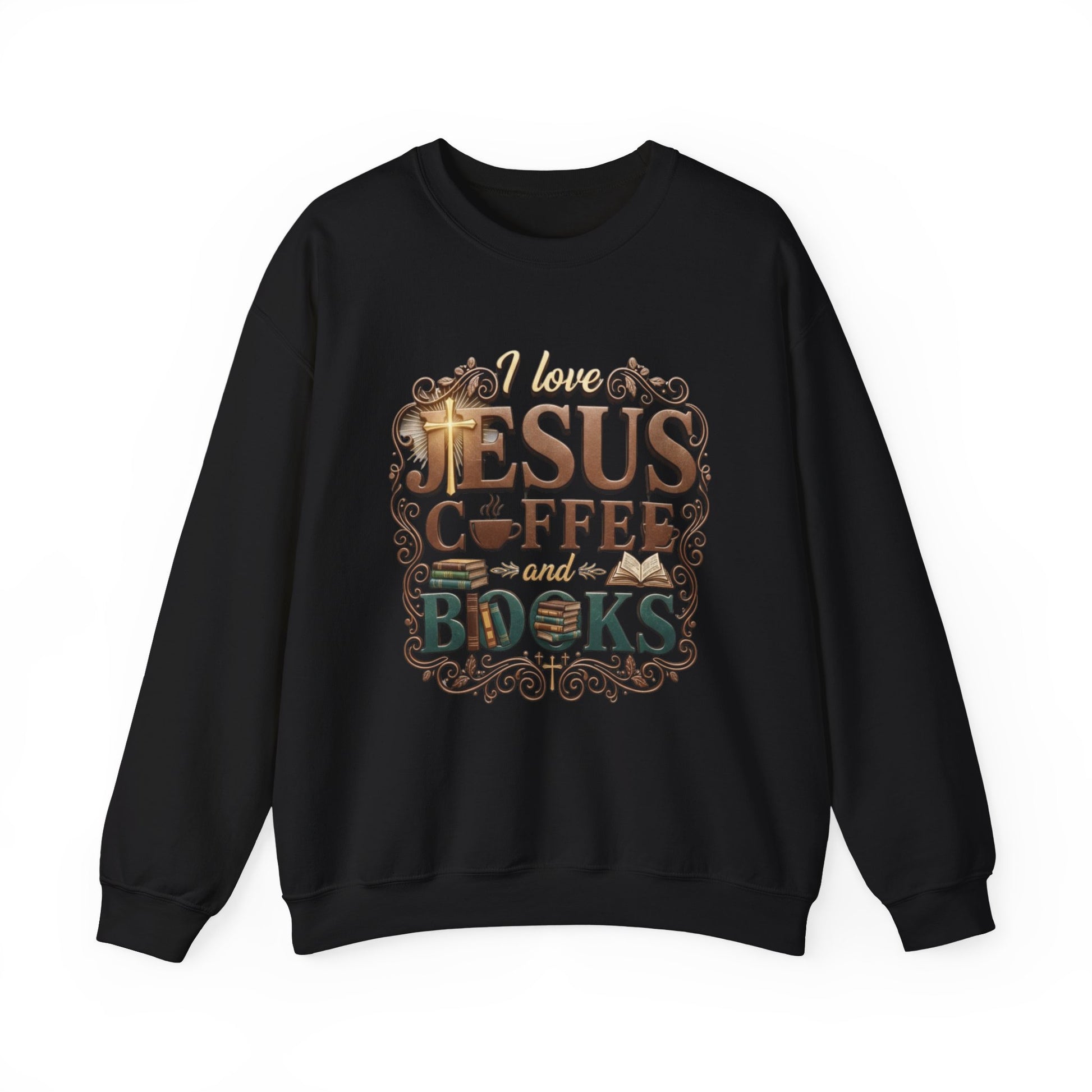 Love Jesus, Coffee & Books Sweatshirt | Christian Unisex Crewneck, Cozy Faith Gift