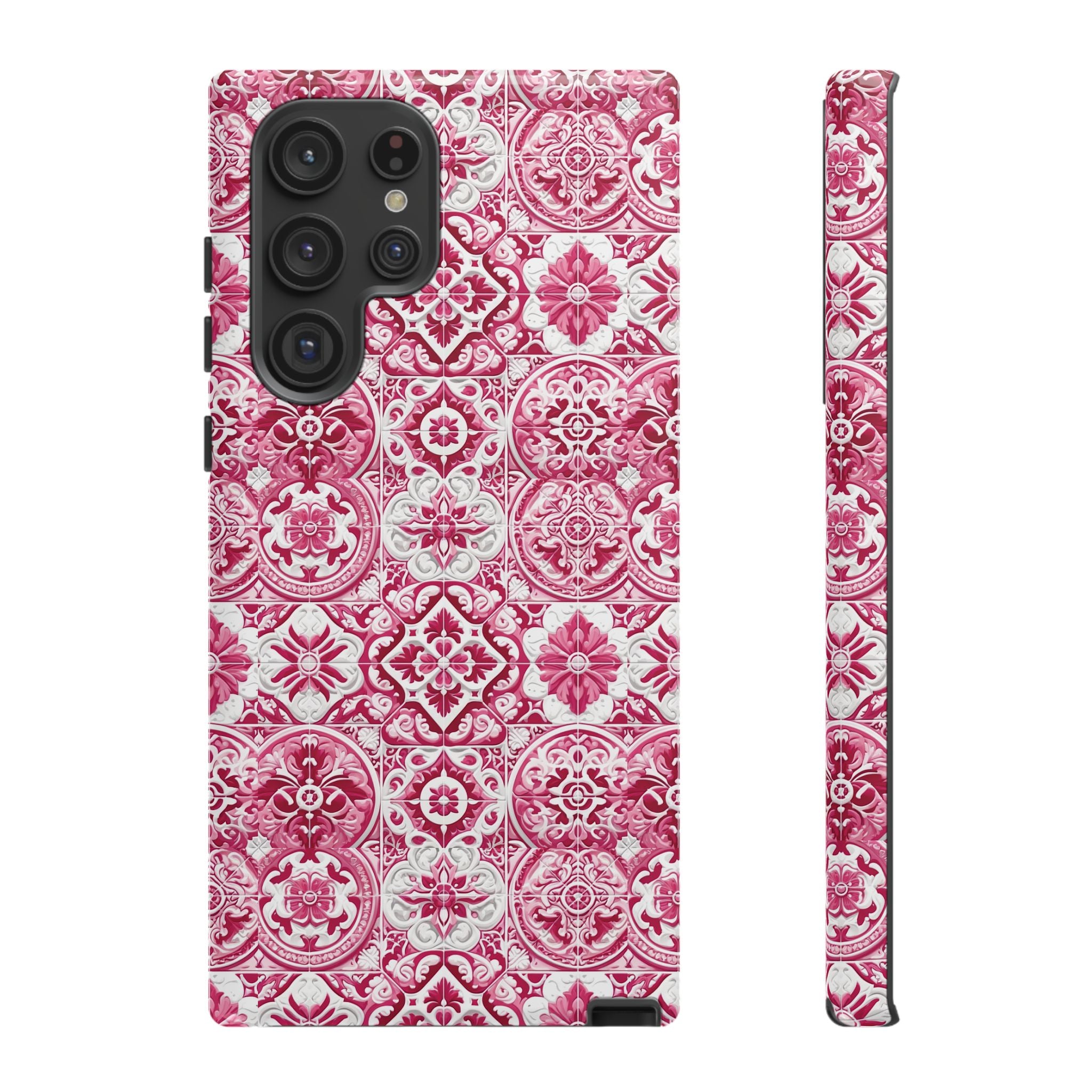 Pink and White Mediterranean Tile Design Phone Case - Stylish, Protective Cover for All Models Gift for Mom Accessory Gift for Her